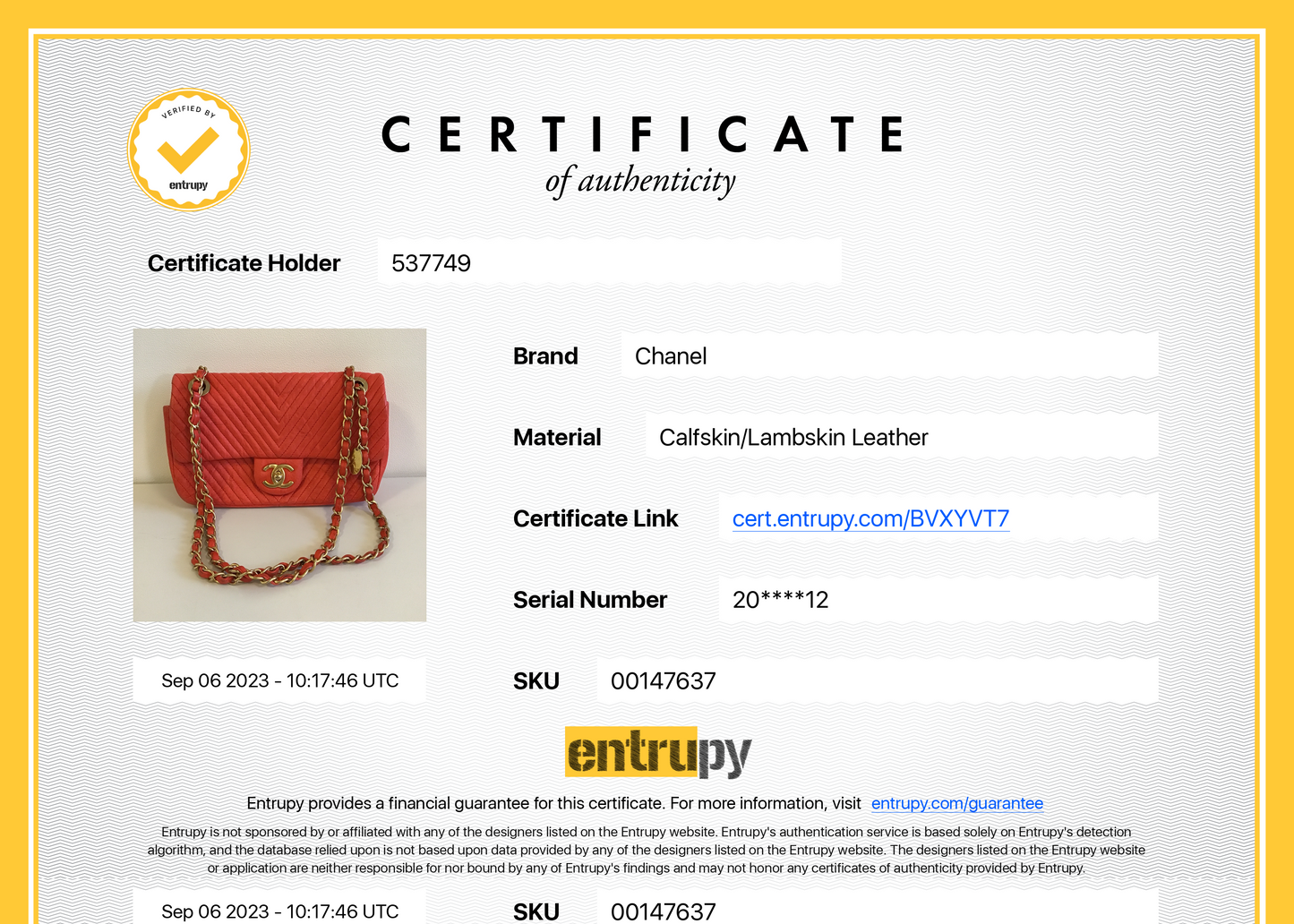 Superbe Sac Chanel 21 cm en cuir et motif Chevron Rouge valentine. - Soline