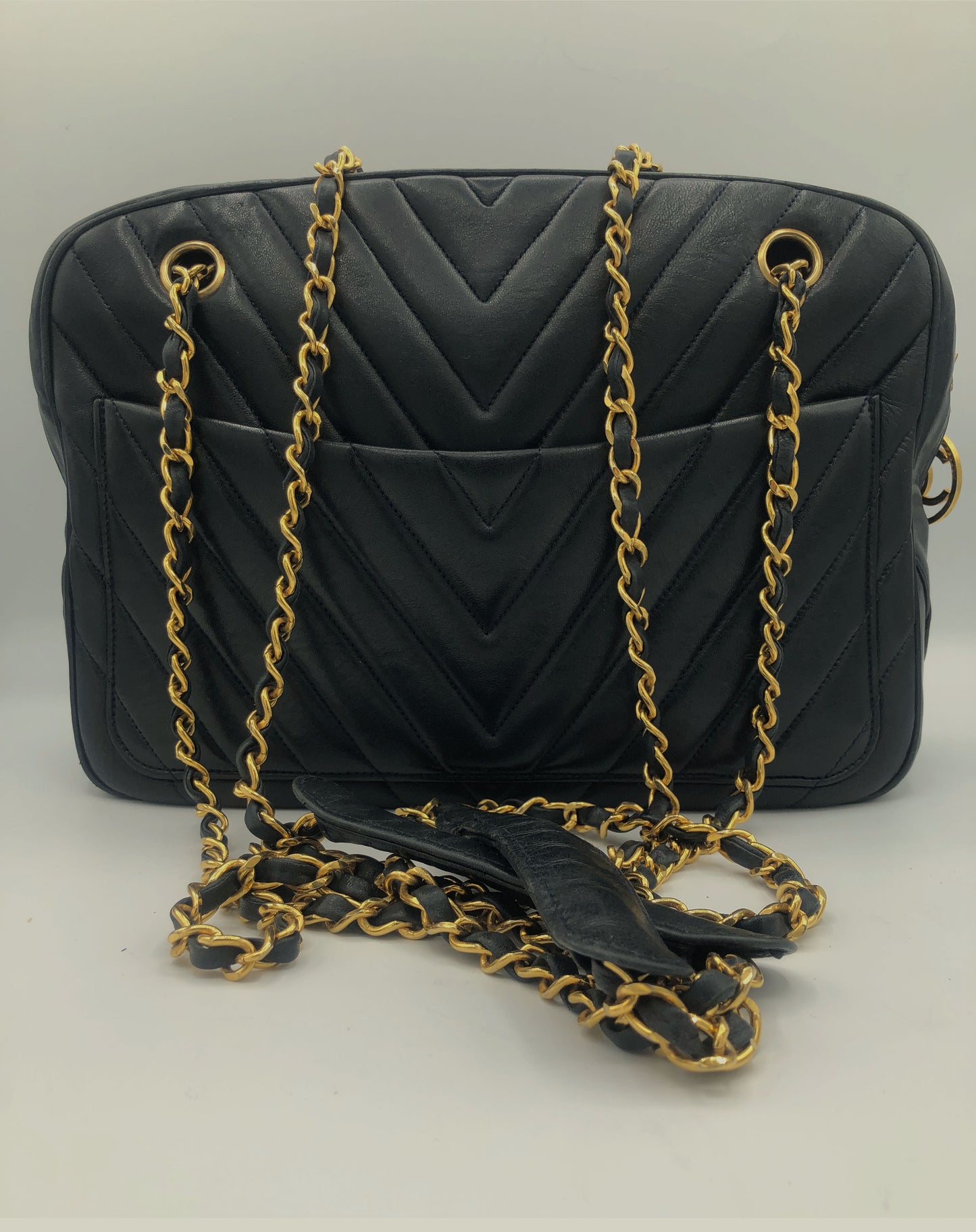 SAC CHANEL CAMERA CHEVRON AGNEAU NOIR