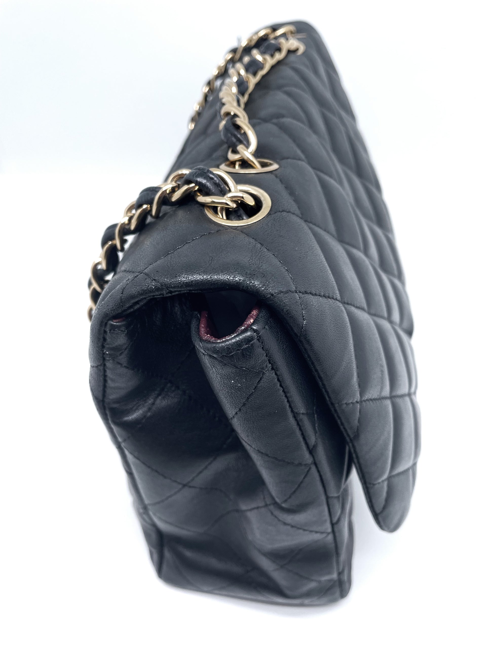 Sac à main rabat chanel Jumbo single flap en cuir noir d'agneau - Soline