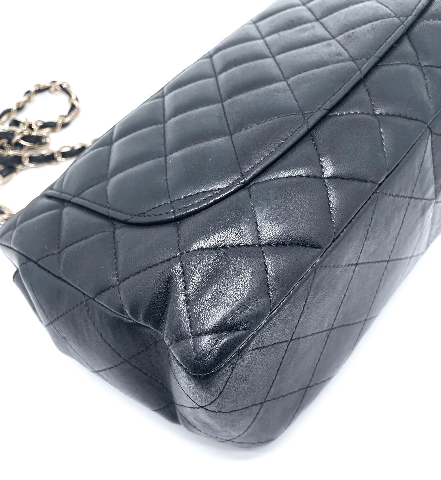 Sac à main rabat chanel Jumbo single flap en cuir noir d'agneau - Soline
