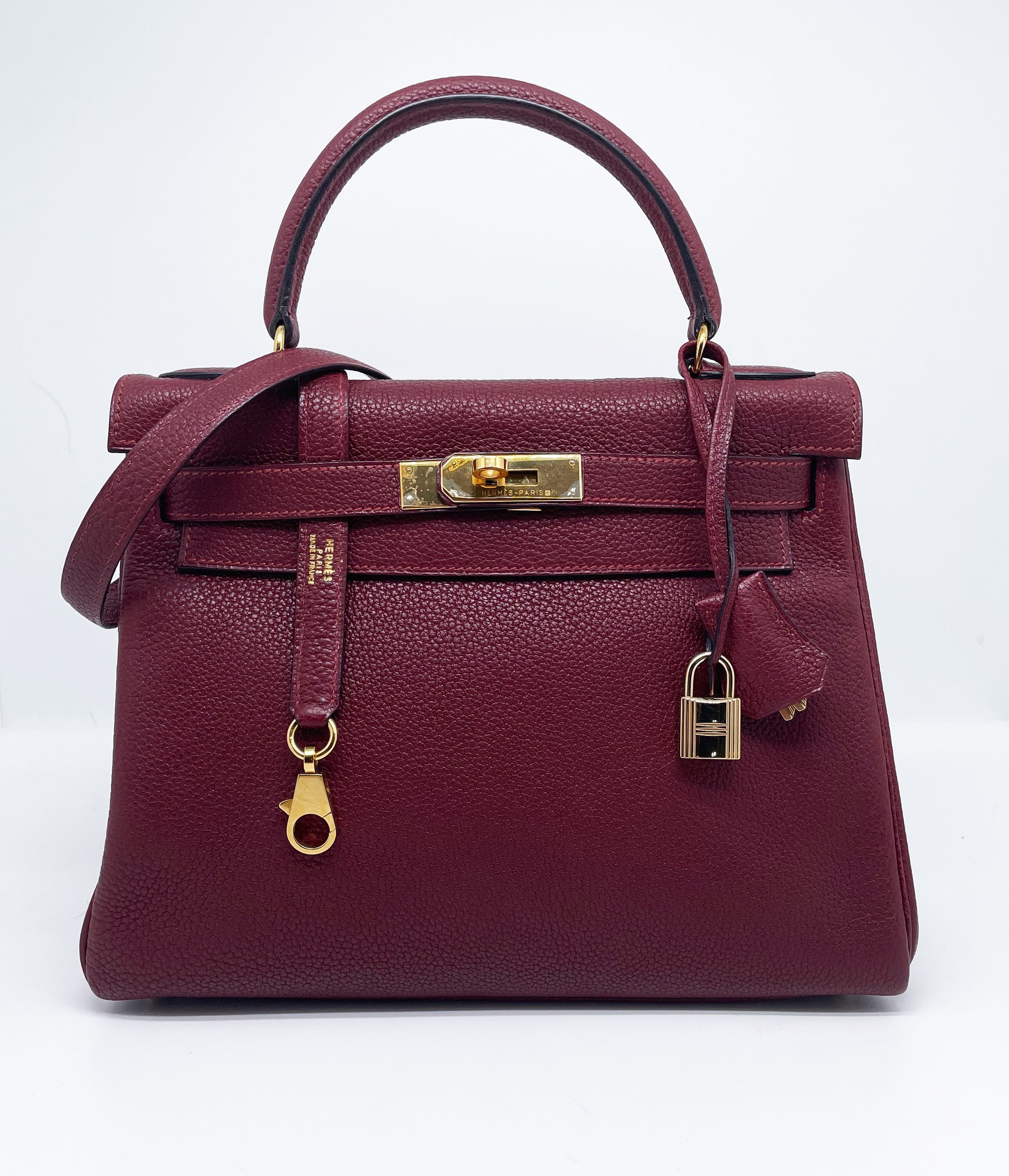 Sac à main Hermès Kelly retourné 28 en cuir Togo Bordeaux - Soline