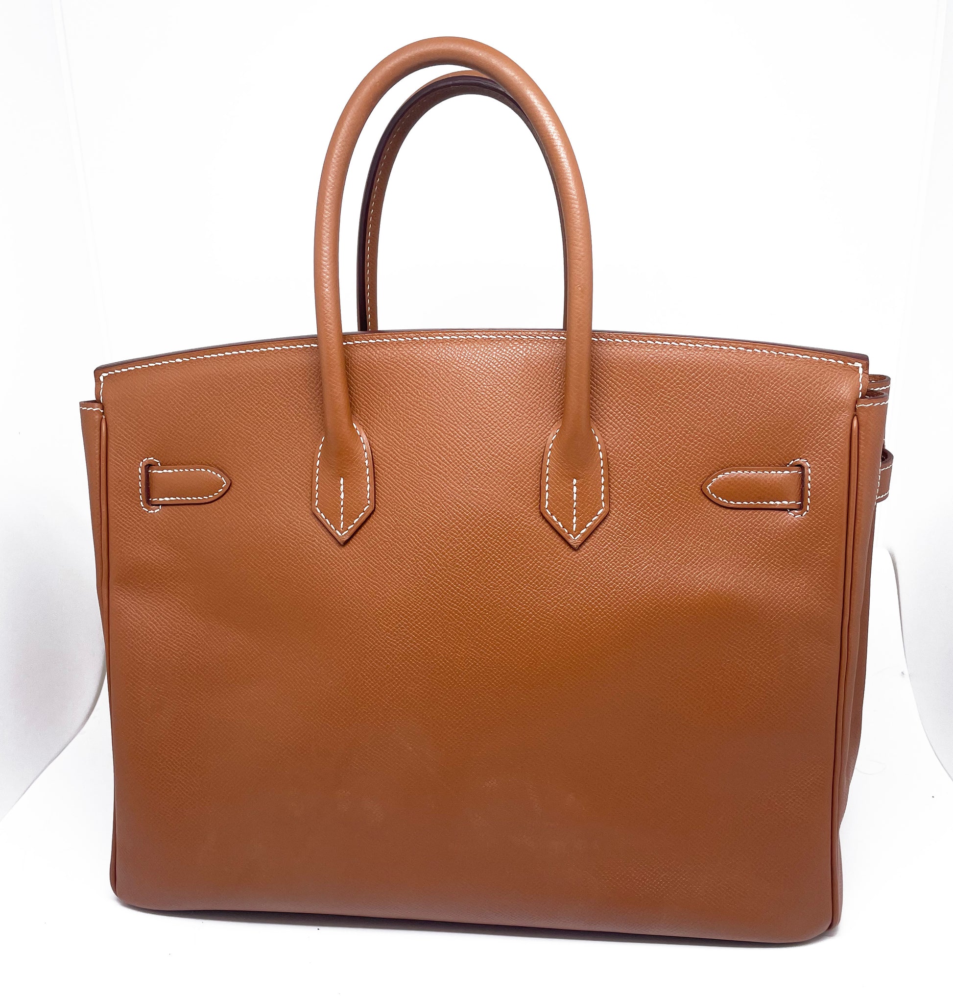 Sac à main Hermès Birkin 35 Gold en cuir Espom et couture blanche - Soline
