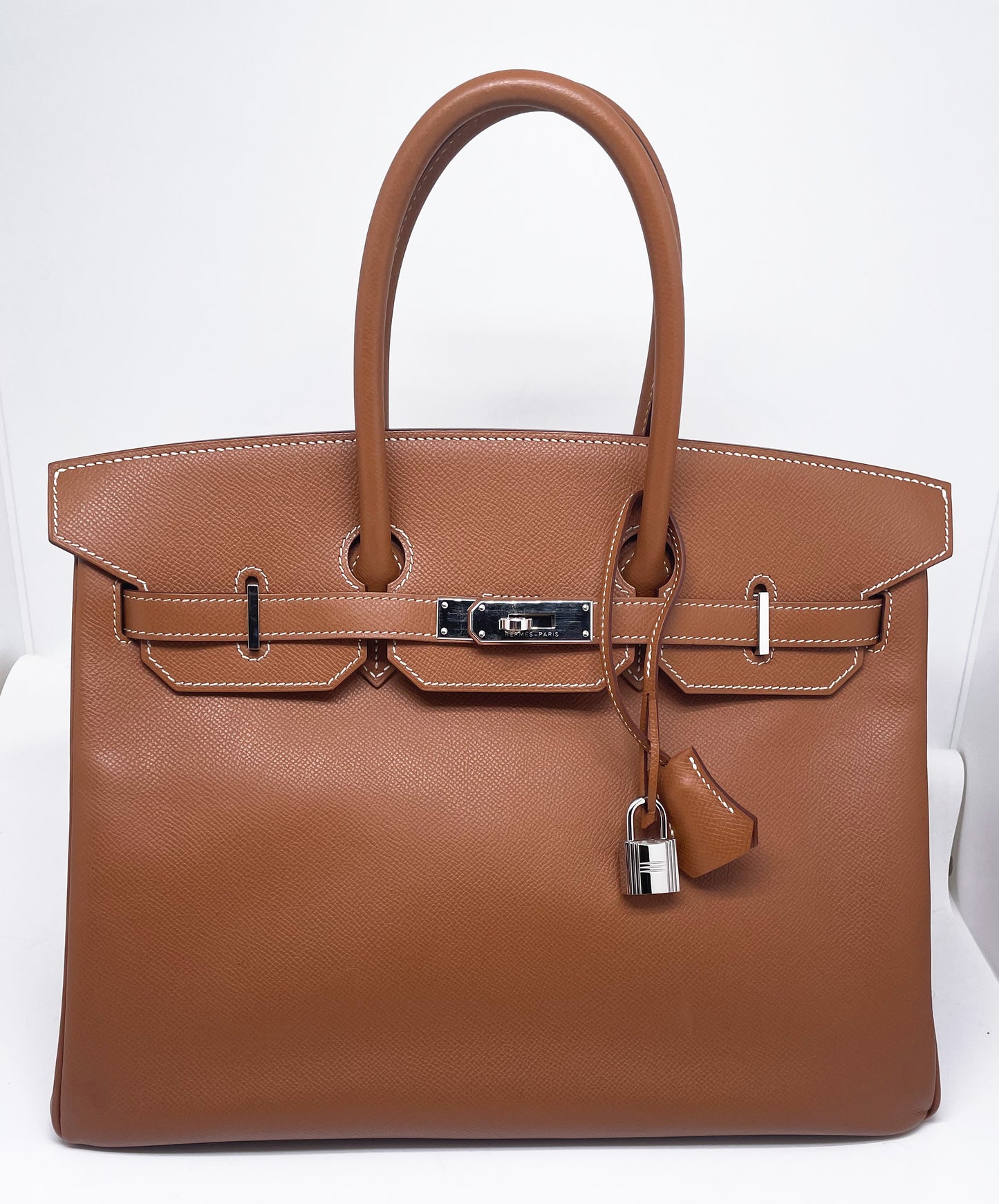 Sac à main Hermès Birkin 35 Gold en cuir Espom et couture blanche - Soline