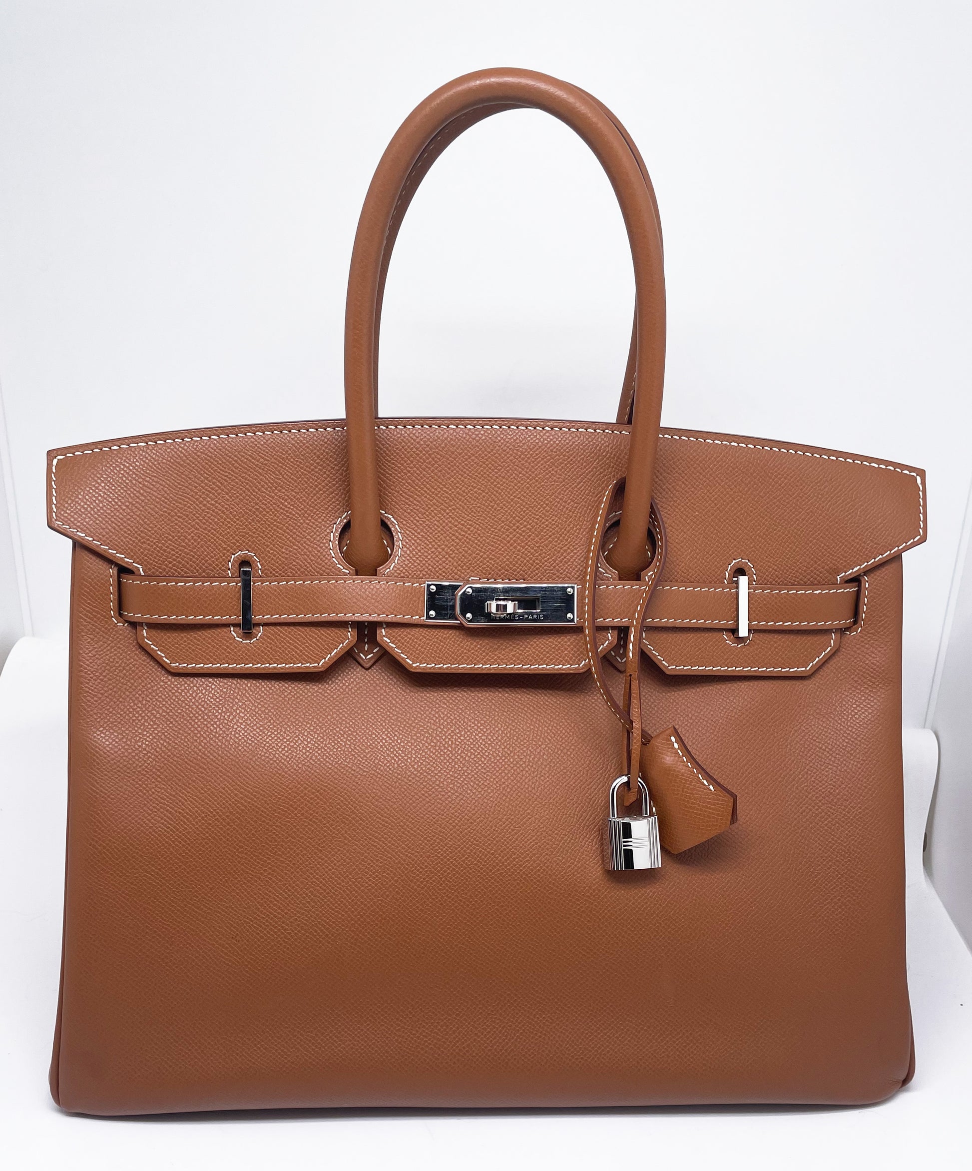Sac à main Hermès Birkin 35 Gold en cuir Espom et couture blanche - Soline