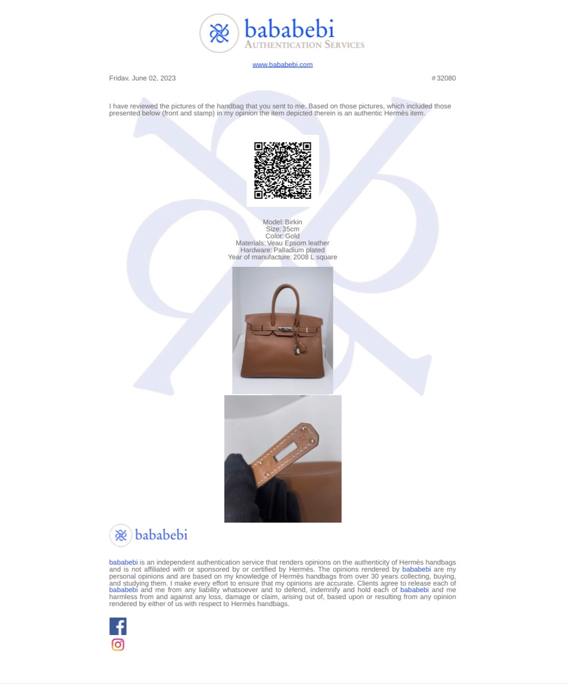 Sac à main Hermès Birkin 35 Gold en cuir Espom et couture blanche - Soline