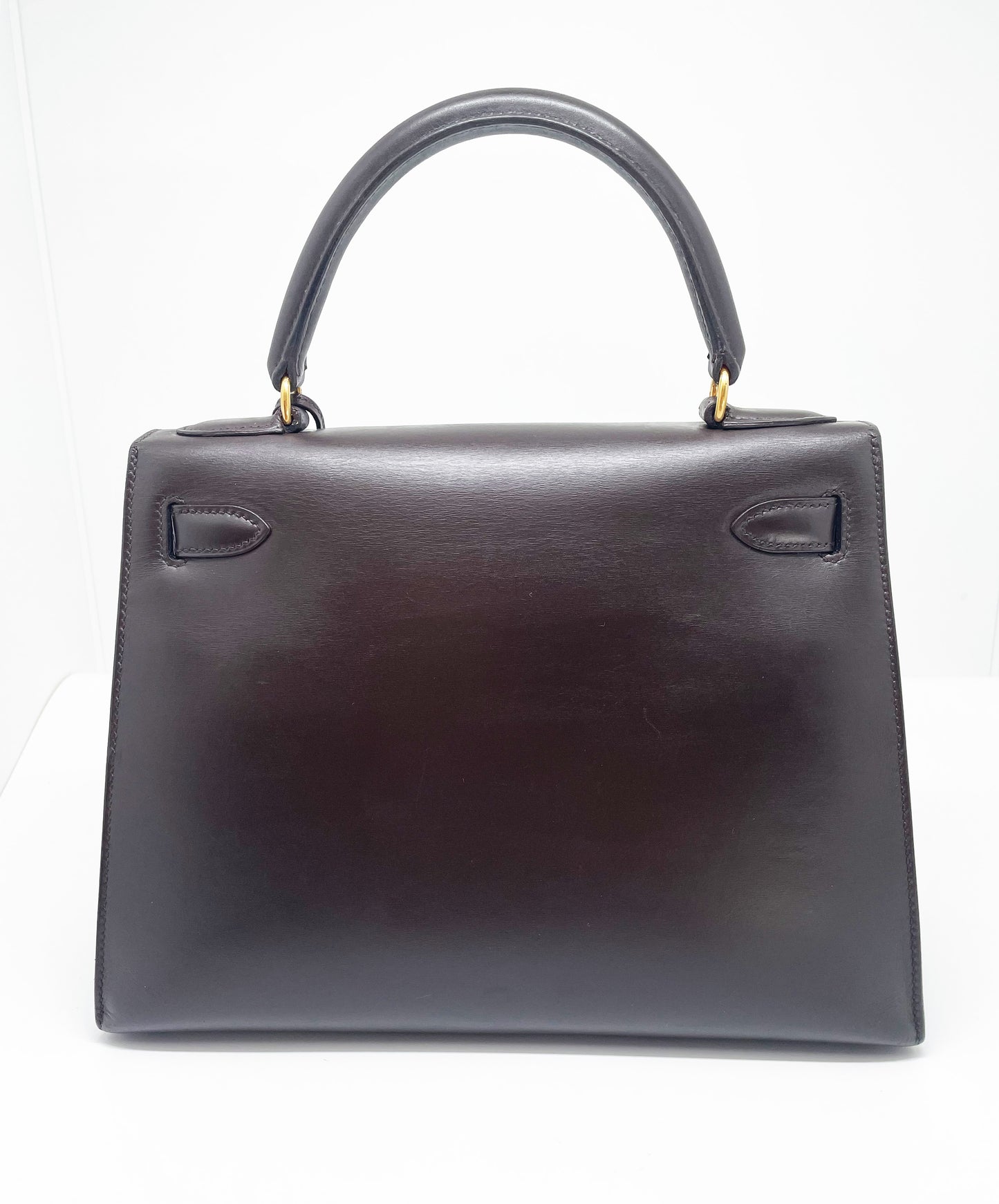 Sac Hermès Kelly 28 SELLIER chocolat en cuir box - Soline