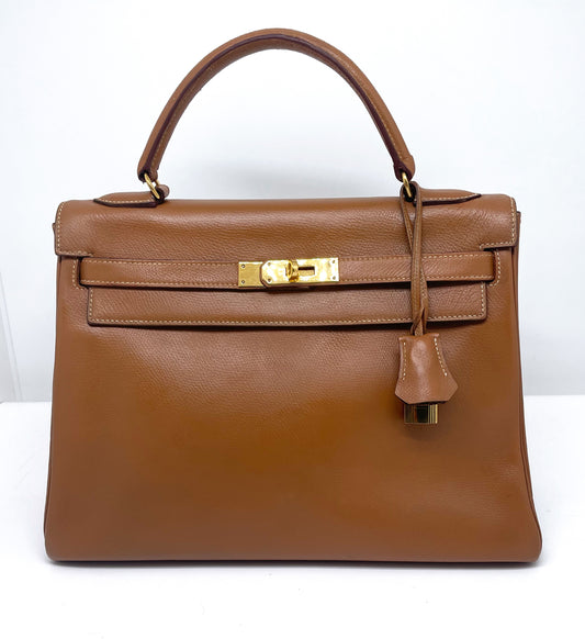 Sac Hermès Kelly 32 cm en  cuir courchevel gold - Soline