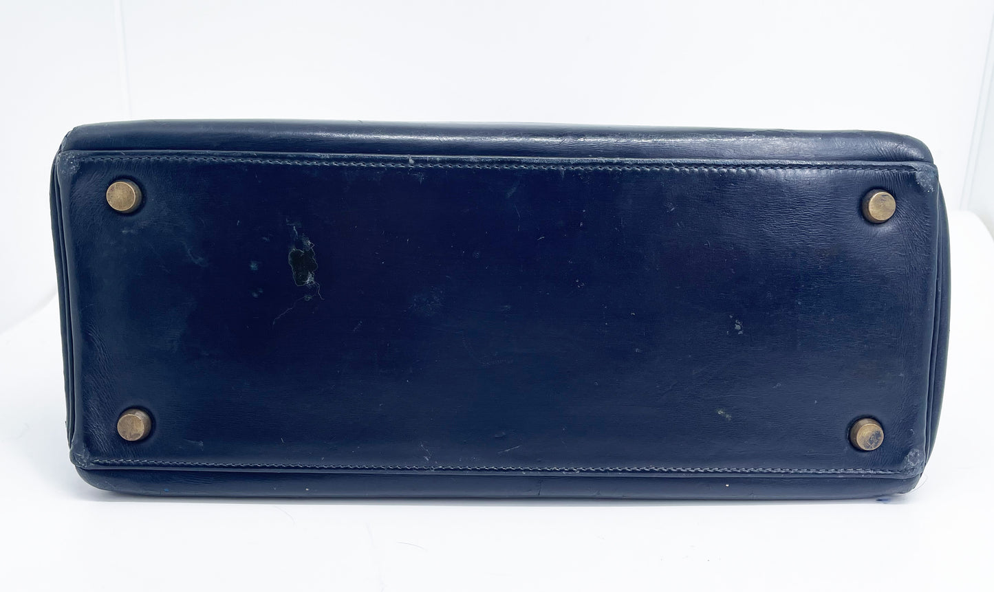 Sac Vintage Hermès Kelly 28 bleu marine en cuir de box - Soline