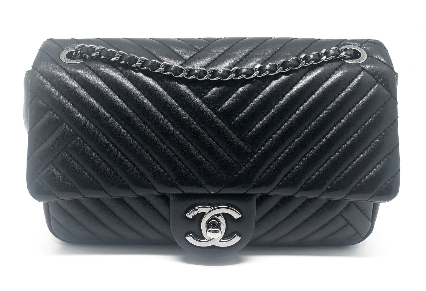 Super Sac Chanel Timeless en cuir d'agneau en motifs surpiqués Chevron asymétriques noir - Soline