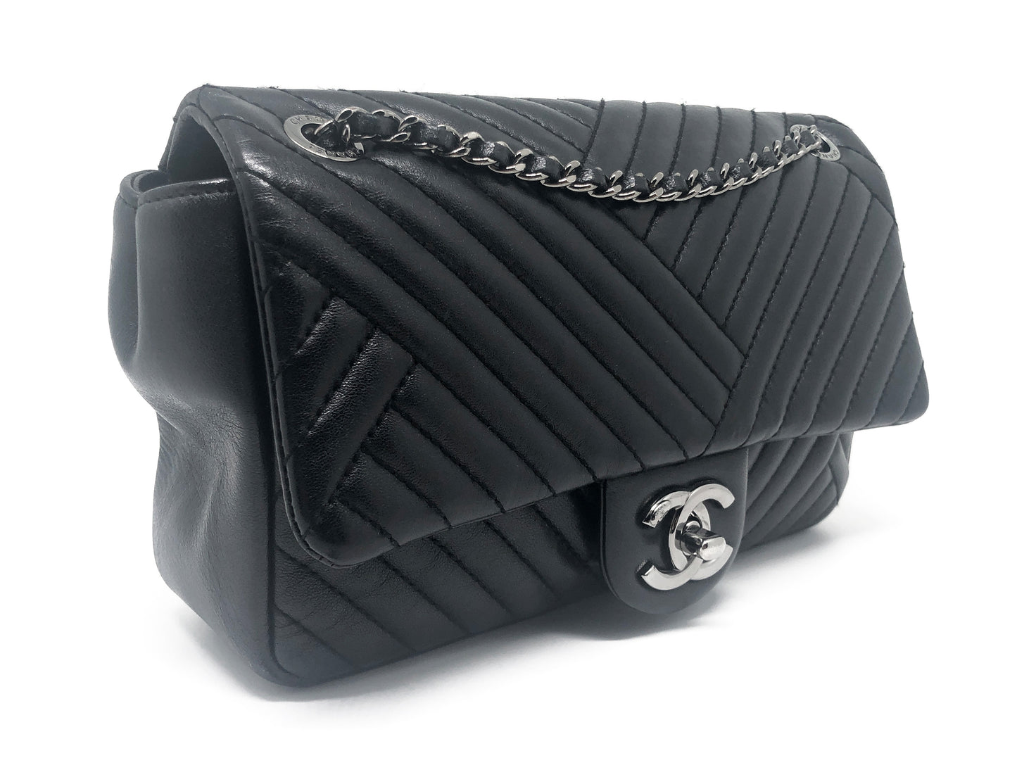 Super Sac Chanel Timeless en cuir d'agneau en motifs surpiqués Chevron asymétriques noir - Soline