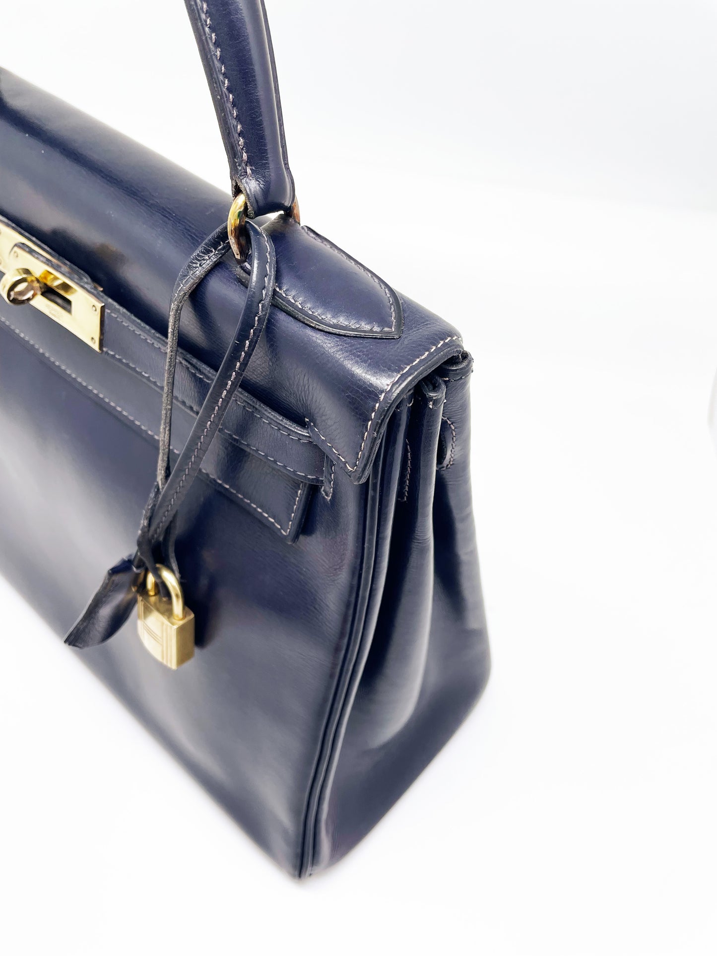 Sac à main Hermès Kelly 28 cm en Box Bleu - Soline