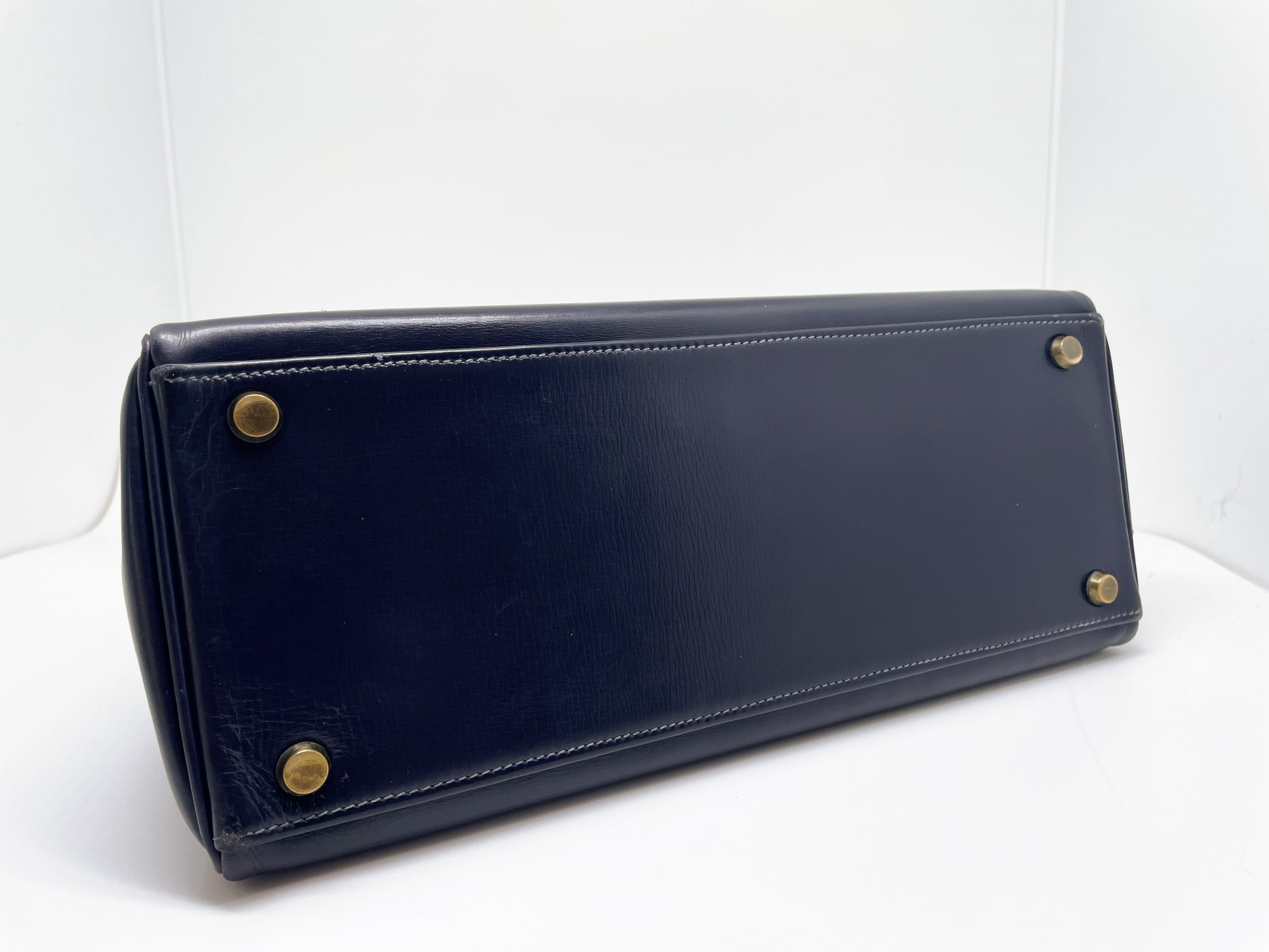 Sac à main Hermès Kelly 28 cm en Box Bleu - Soline