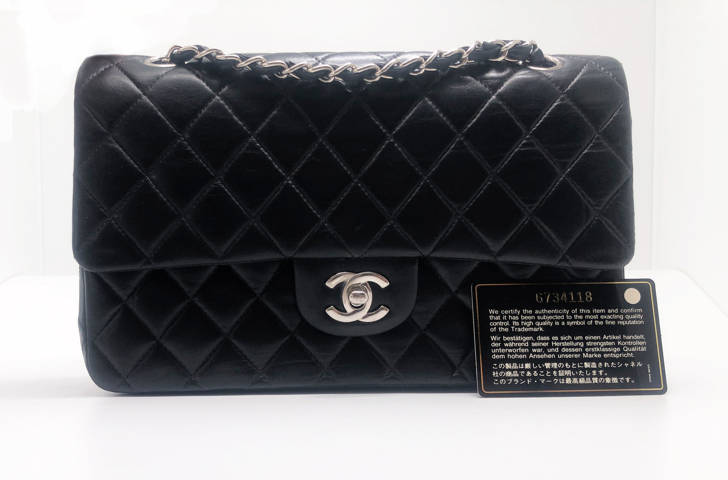 Sac Chanel Timeless médium 25 cm à double rabat en cuir d'agneau matelassé noir - Soline
