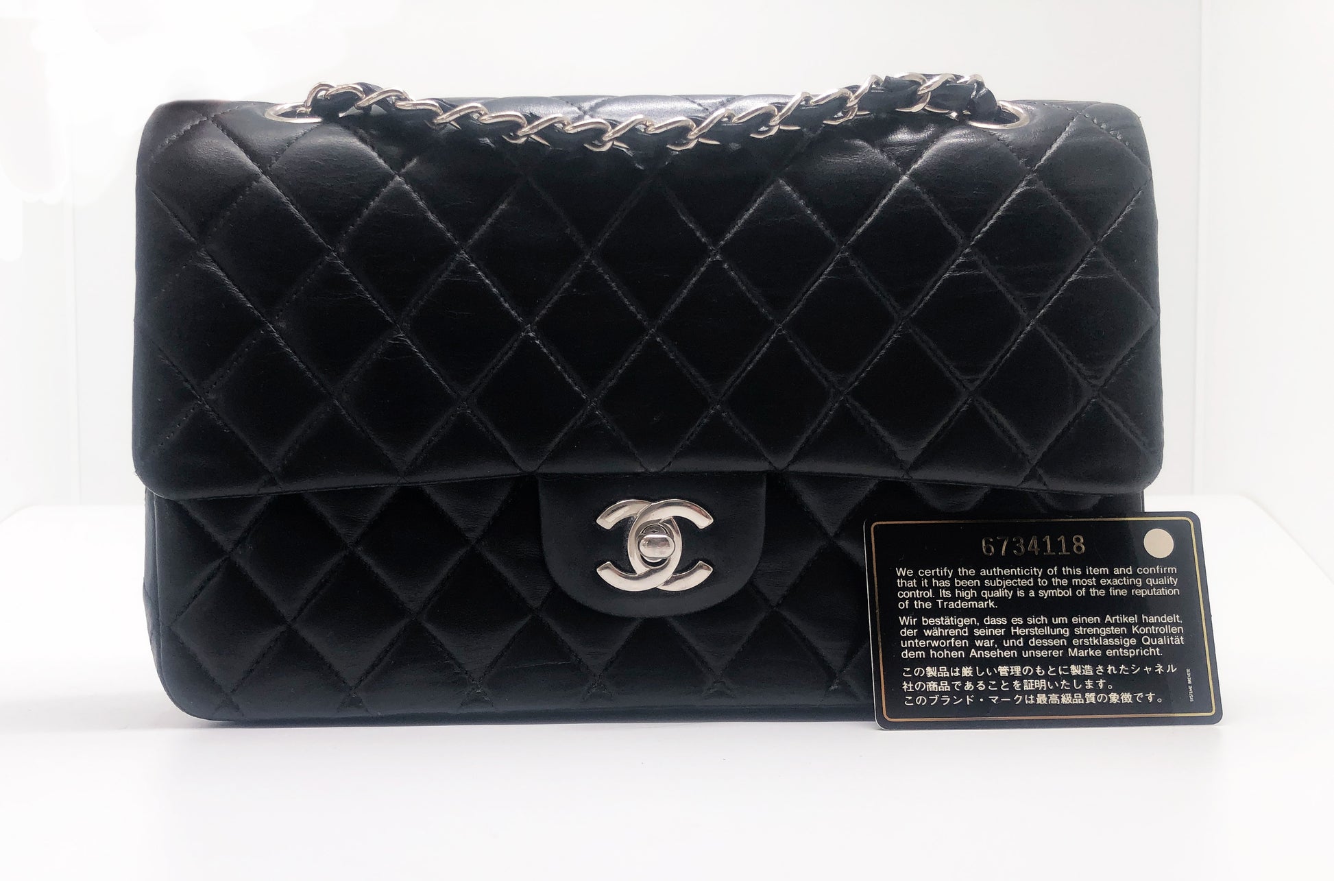 Sac Chanel Timeless médium 25 cm à double rabat en cuir d'agneau matelassé noir - Soline