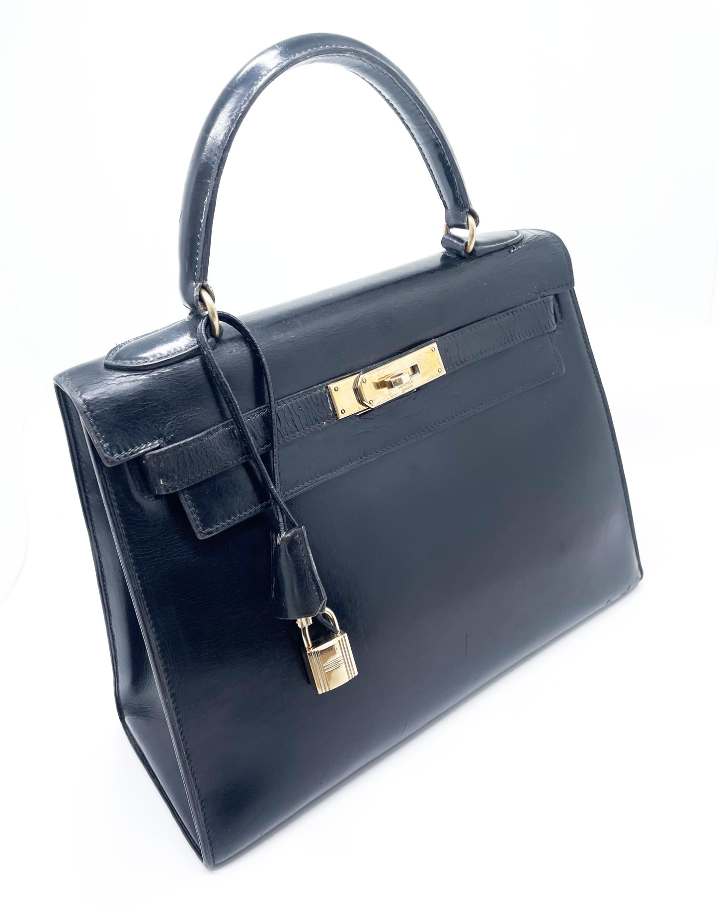 Sac à Main Hermès Kelly 28 en Cuir box noir sellier - Soline