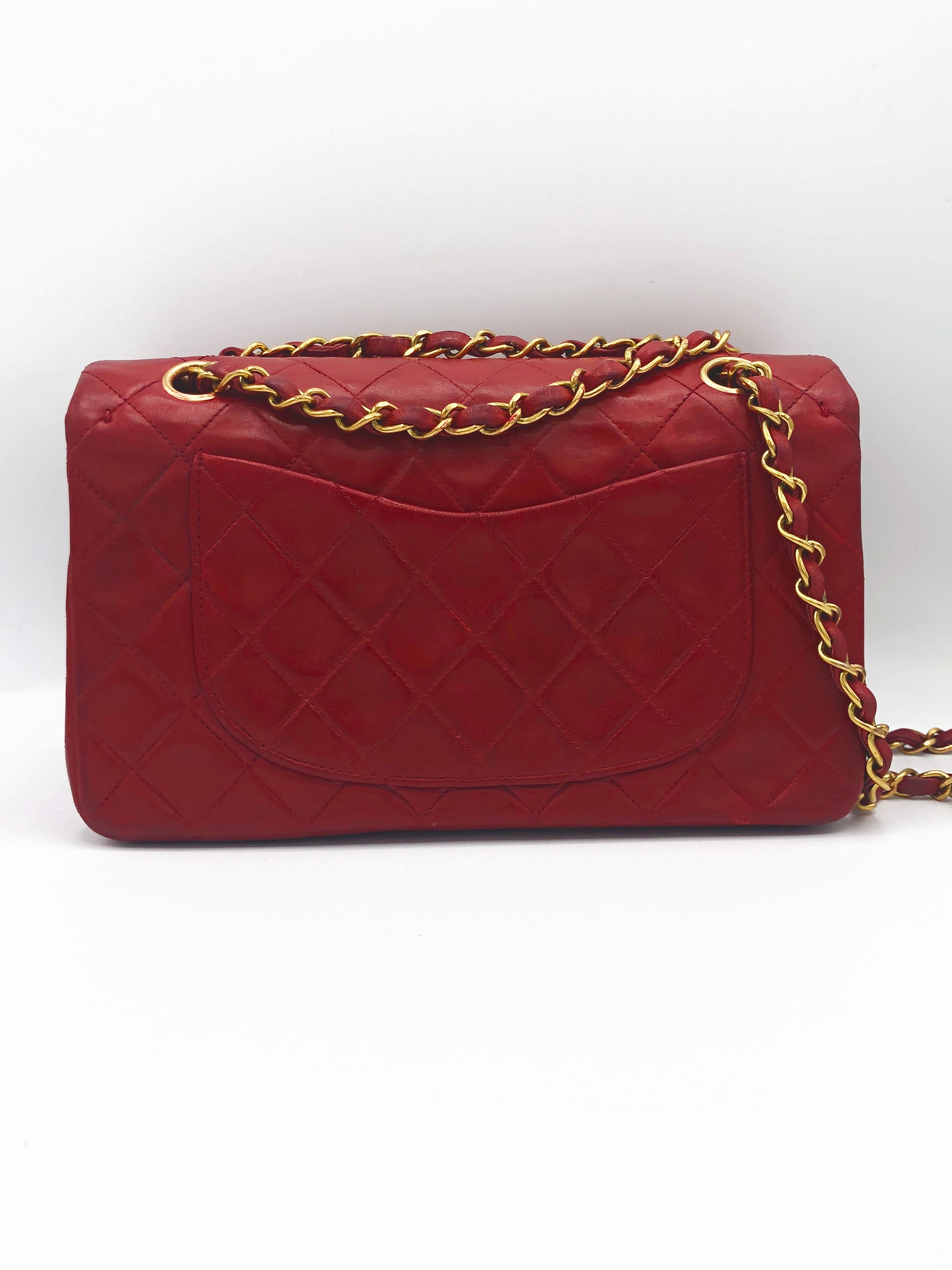 SAC CHANEL BANDOULIERE TIMELESS CLASSIC AGNEAU ROUGE VINTAGE