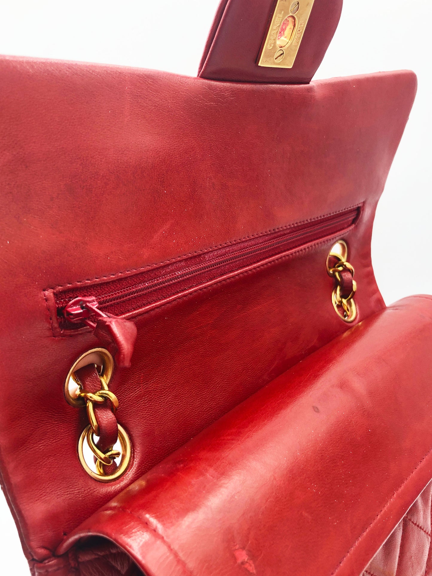 SAC CHANEL BANDOULIERE TIMELESS CLASSIC AGNEAU ROUGE VINTAGE