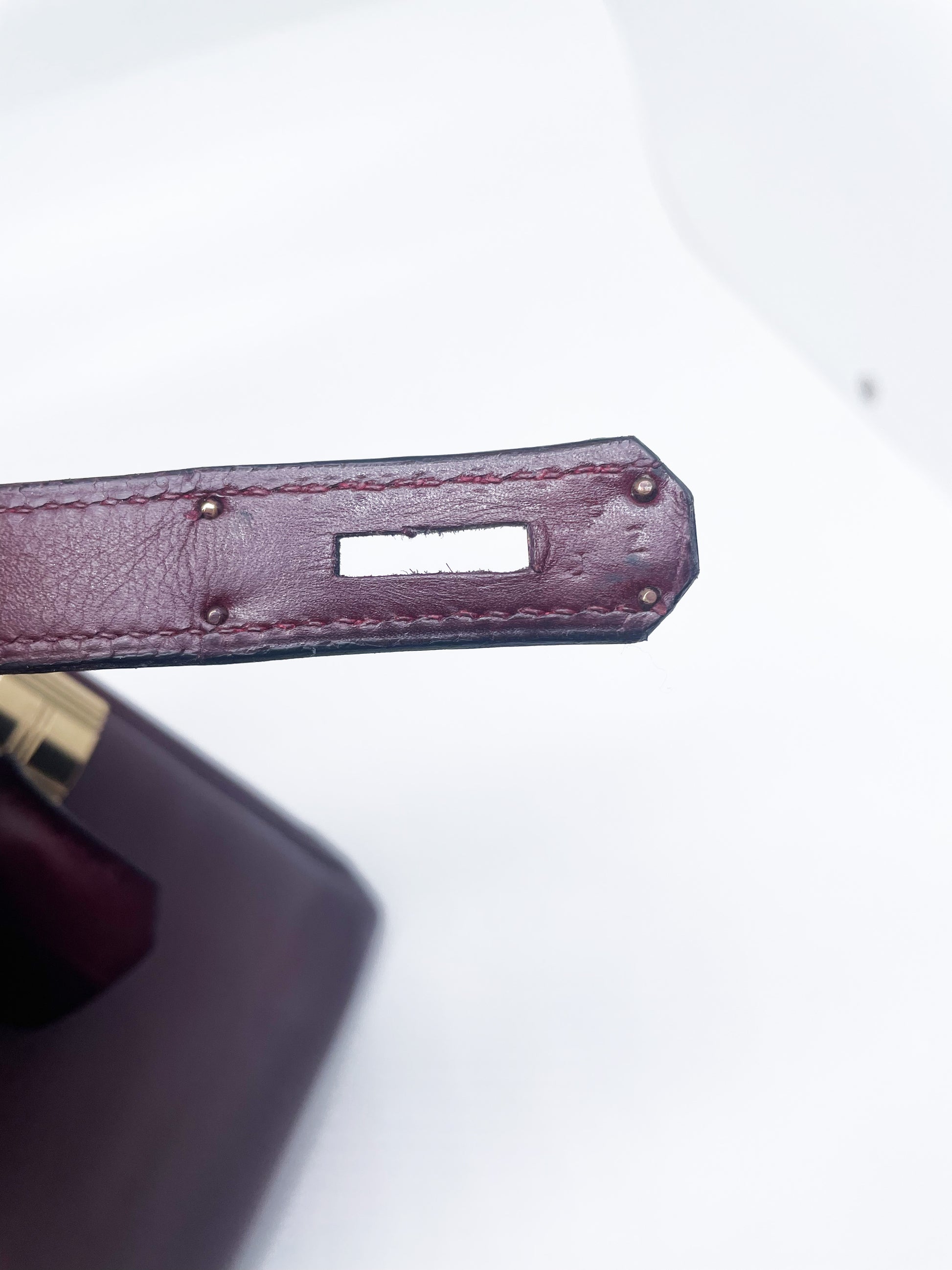 Sac Hermès Kelly retourné en cuir de box 32 cm Bordeaux - Soline