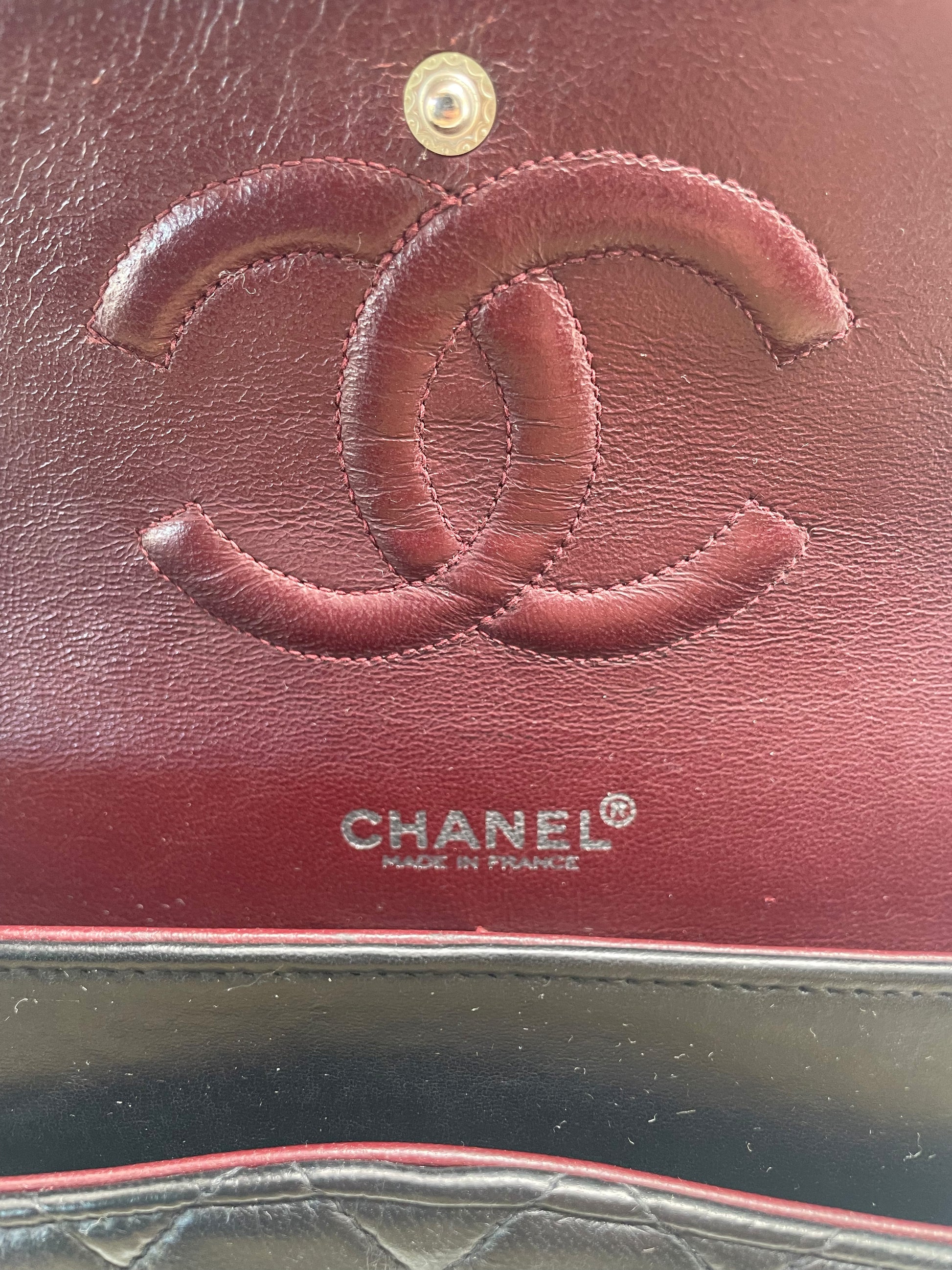 Sac Chanel Timeless médium 25 cm à double rabat en cuir d'agneau matelassé noir - Soline