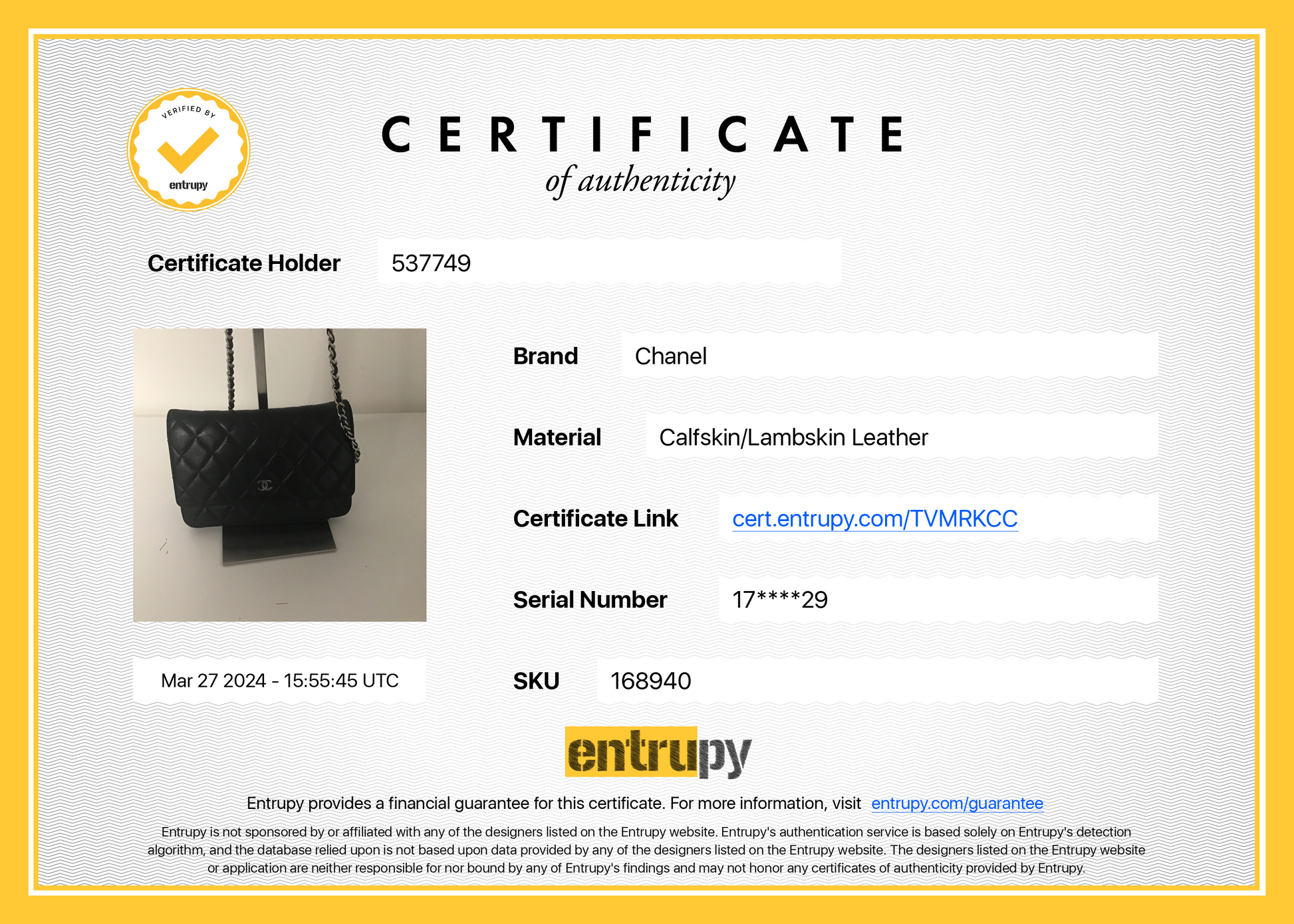 Sac Chanel bandoulière wallet on chain (woc) en cuir noir - Soline