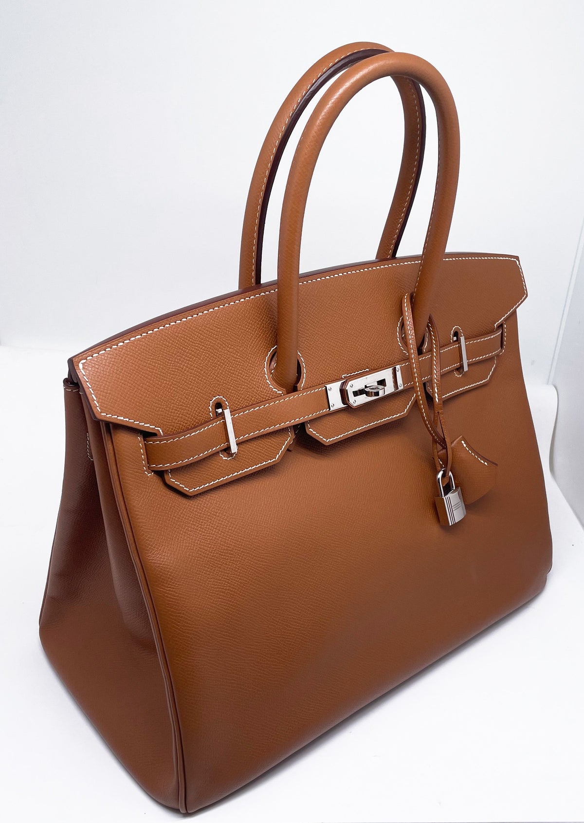 Sac à main Hermès Birkin 35 Gold en cuir Espom et couture blanche - Soline