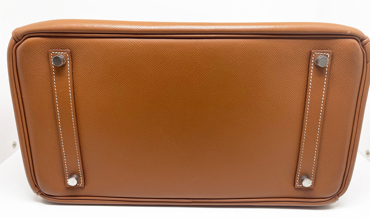 Sac à main Hermès Birkin 35 Gold en cuir Espom et couture blanche - Soline