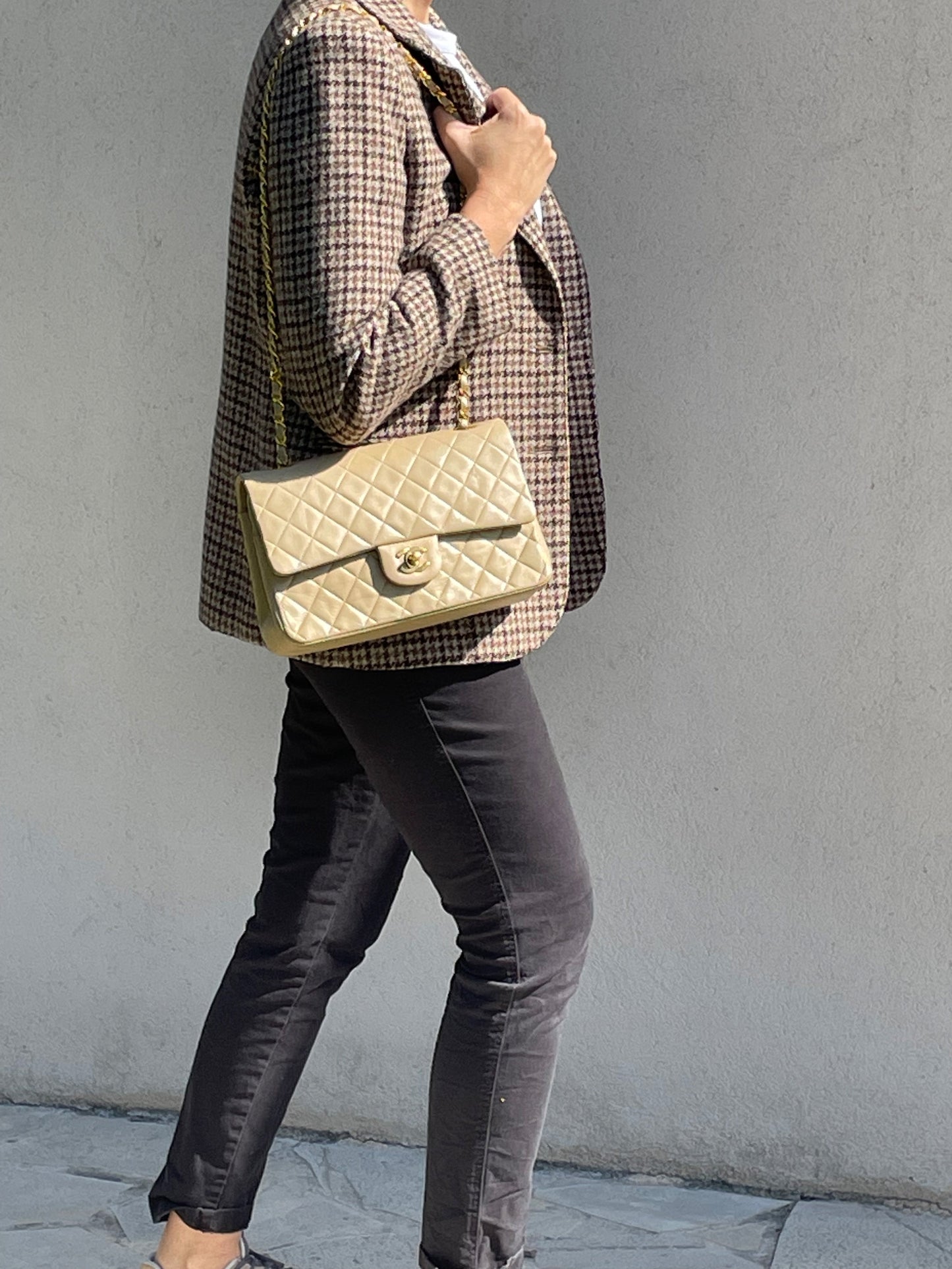 Sac bandoulière Timeless médium en cuir beige - Soline