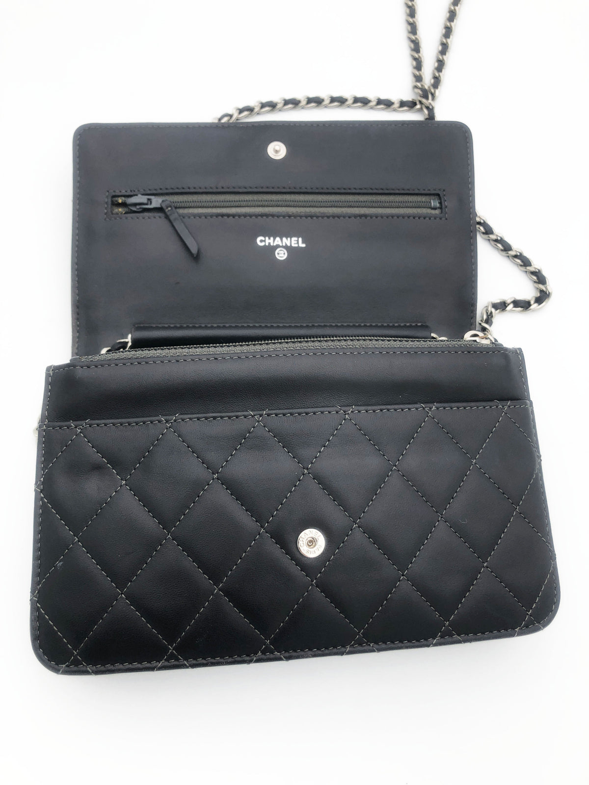 Sac bandouliere Wallet on chain Chanel timeless / classiqure matelassé en cuir lisse Gris - Soline