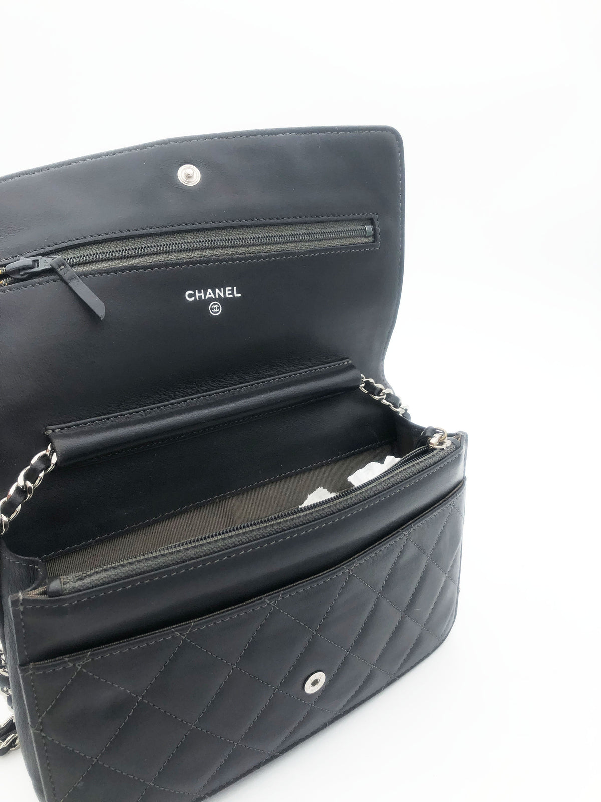 Sac bandouliere Wallet on chain Chanel timeless / classiqure matelassé en cuir lisse Gris - Soline