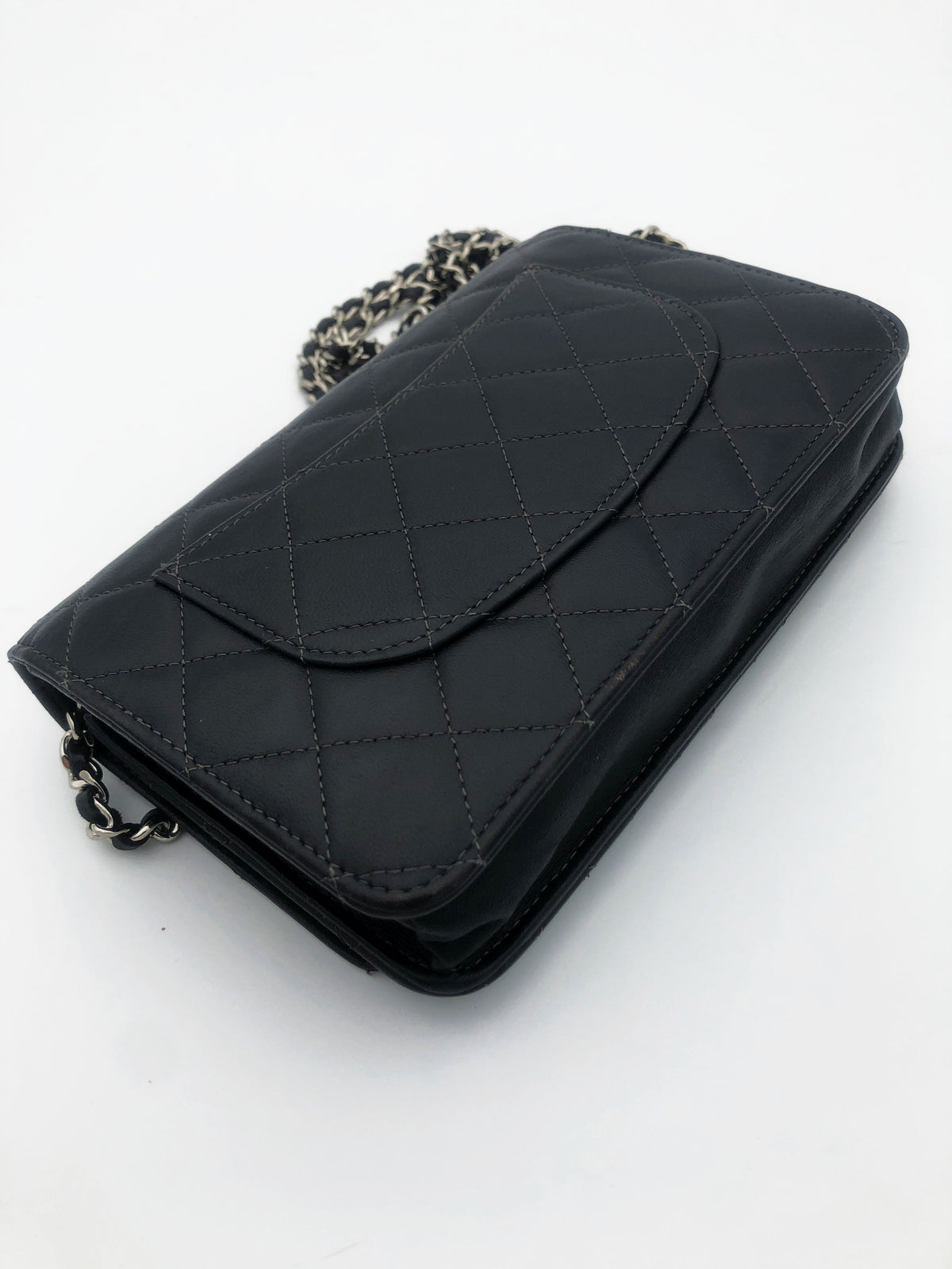 Sac bandouliere Wallet on chain Chanel timeless / classiqure matelassé en cuir lisse Gris - Soline
