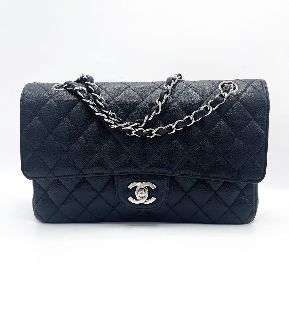Sac Chanel Classique veau grainé & métal argenté noir - Soline