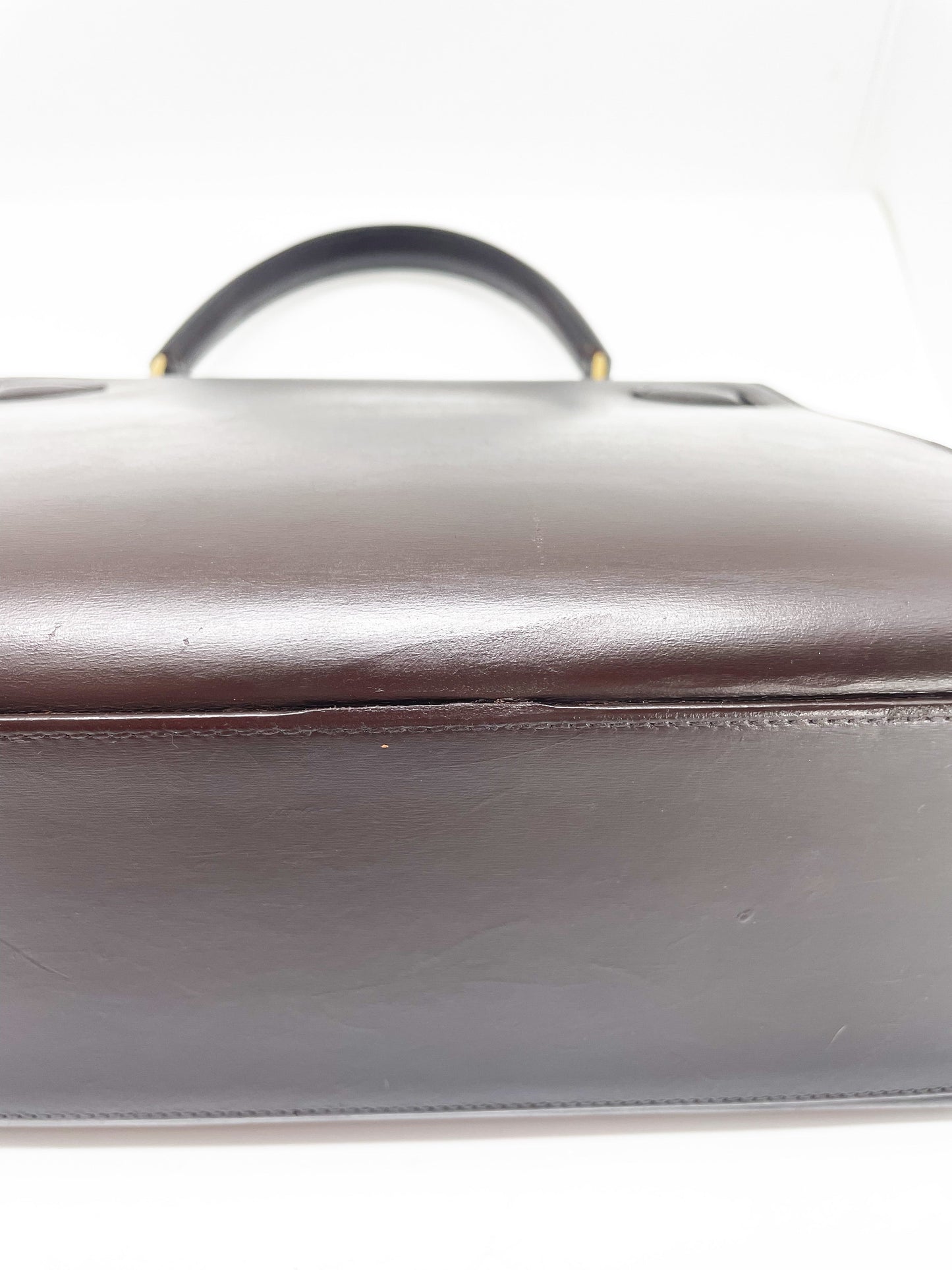 Sac Hermès Kelly 28 SELLIER chocolat en cuir box - Soline