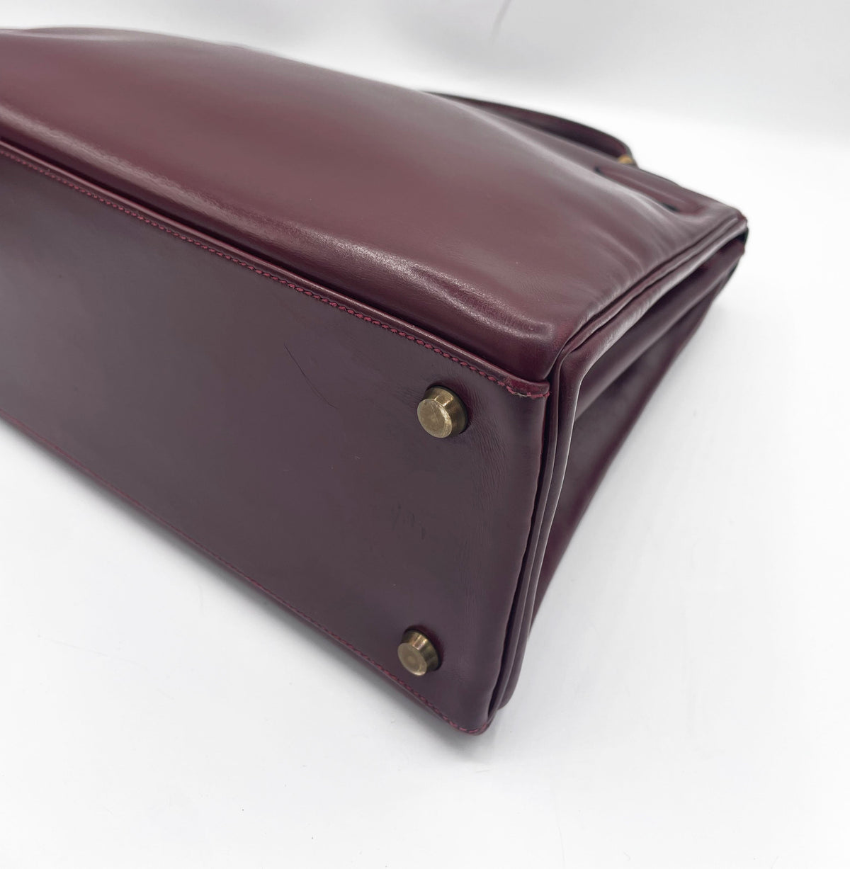 Sac Hermès Kelly 32 en cuir de box bordeaux - Soline