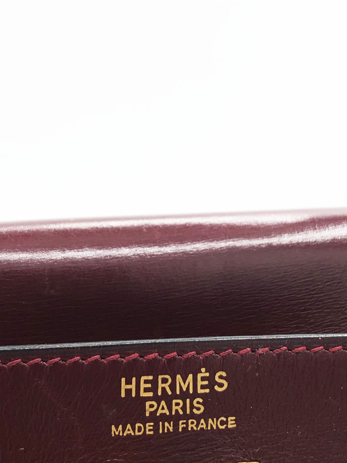 Sac Hermès Kelly 32 en cuir de box bordeaux - Soline