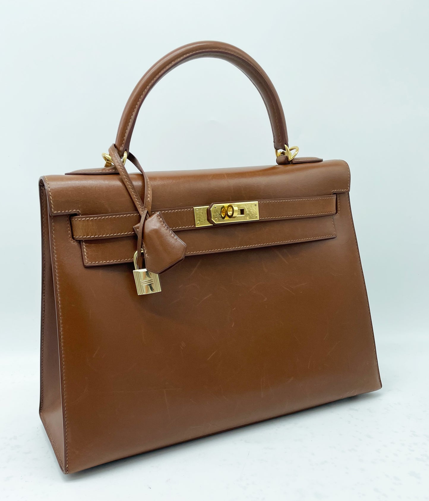 Hermes Kelly bag in hazelnut box leather 32cm