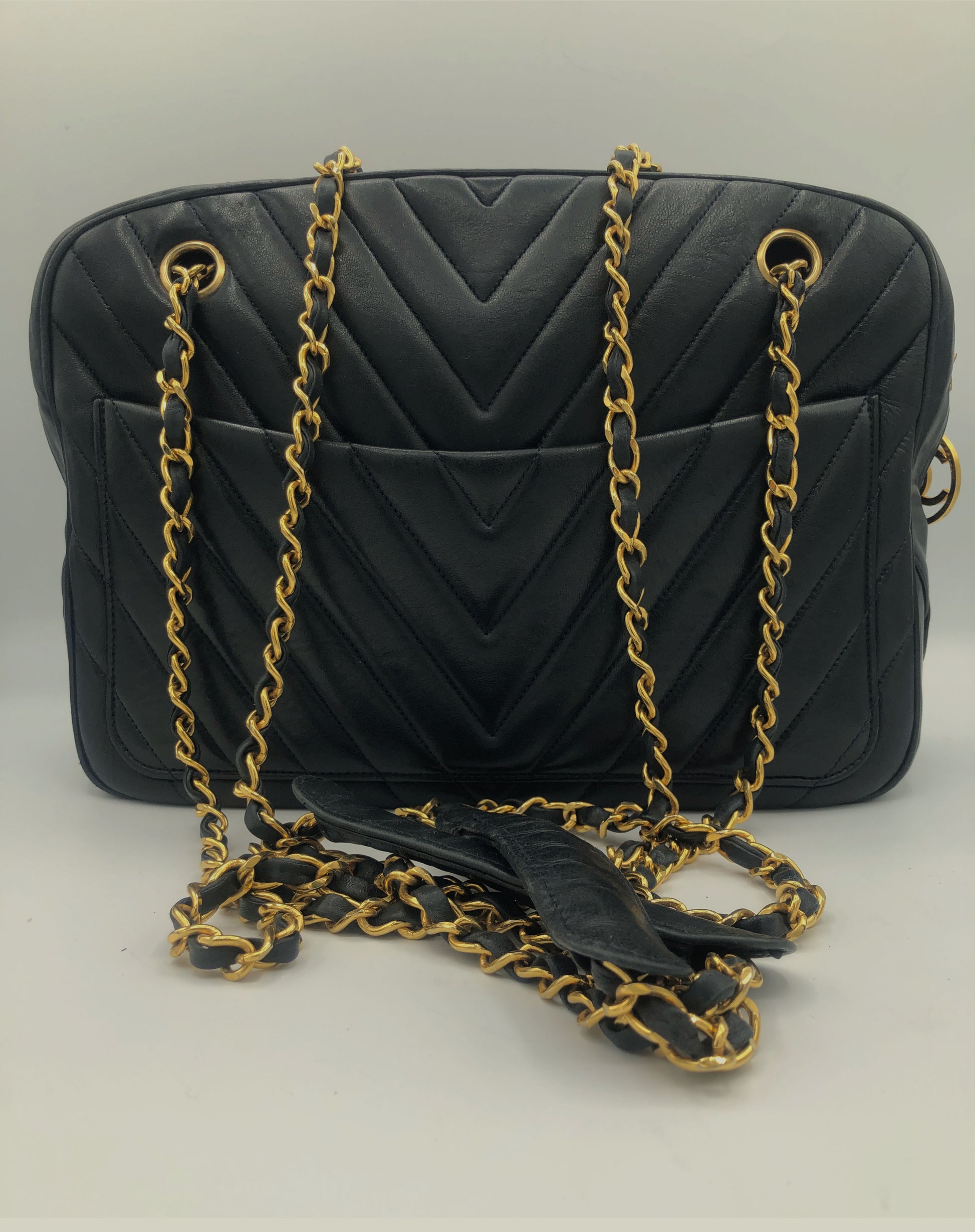 SAC CHANEL CAMERA CHEVRON AGNEAU NOIR