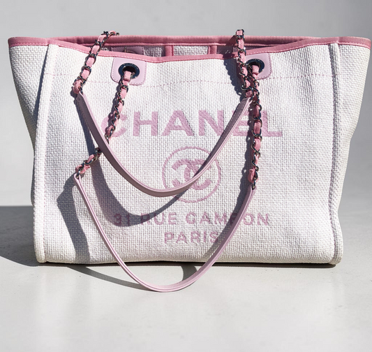 Sac Cabas Deauville en raphia rose et blanc - Soline