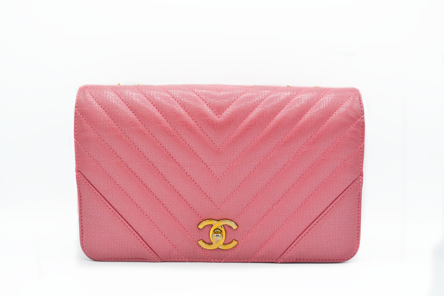 Sac à bandoulière à rabat en cuir de veau Chanel Chevron rose - Soline