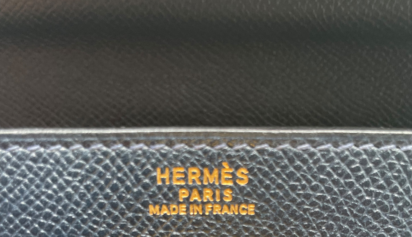Hermès, Sac Hermes Kelly 32 cuir Courchevel bleu nuit
