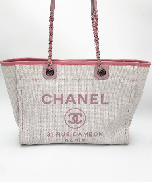 Sac Cabas Deauville en raphia rose et blanc