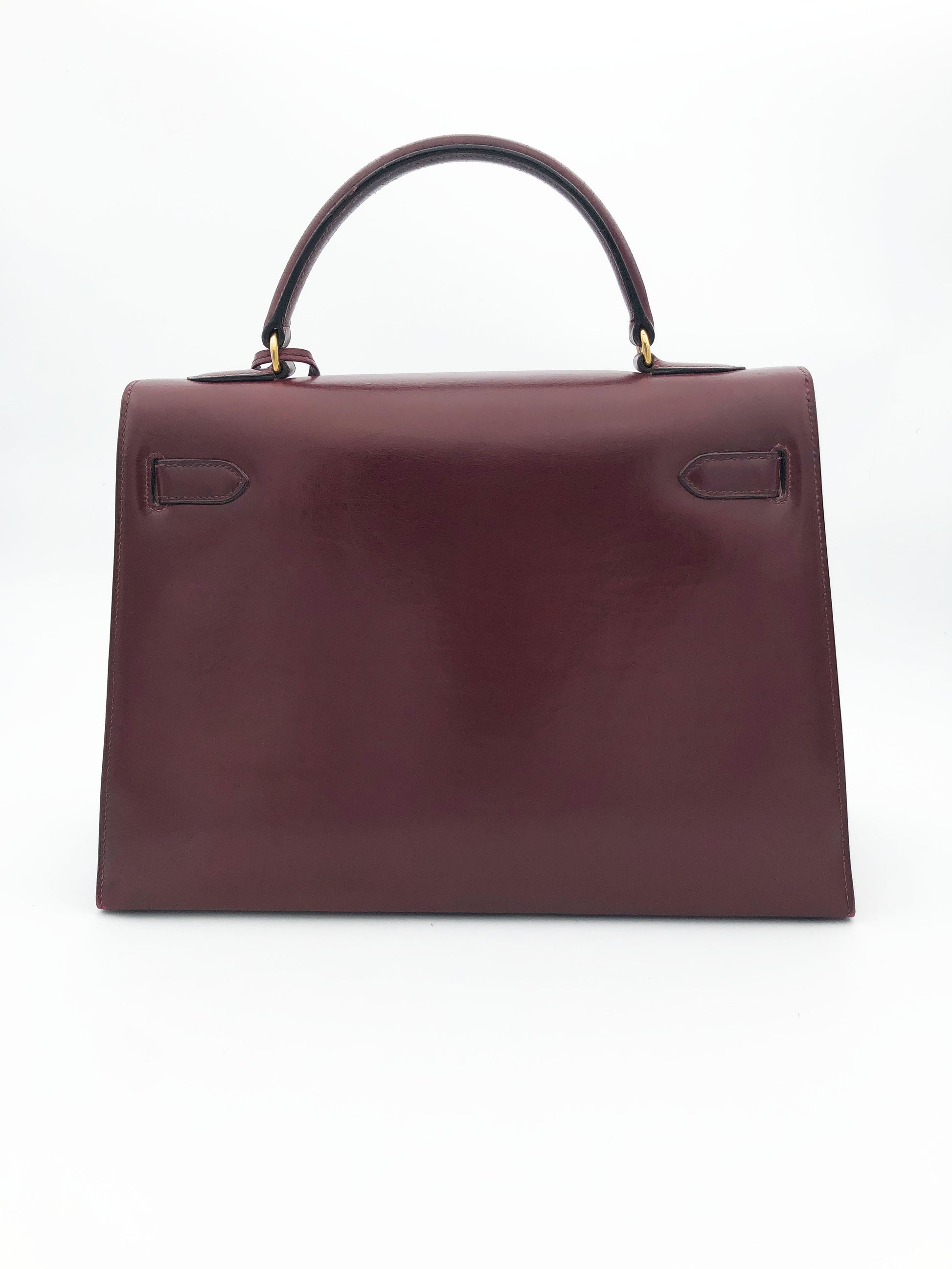 Hermès Sac Kelly 32 en cuir de box bordeaux sellier