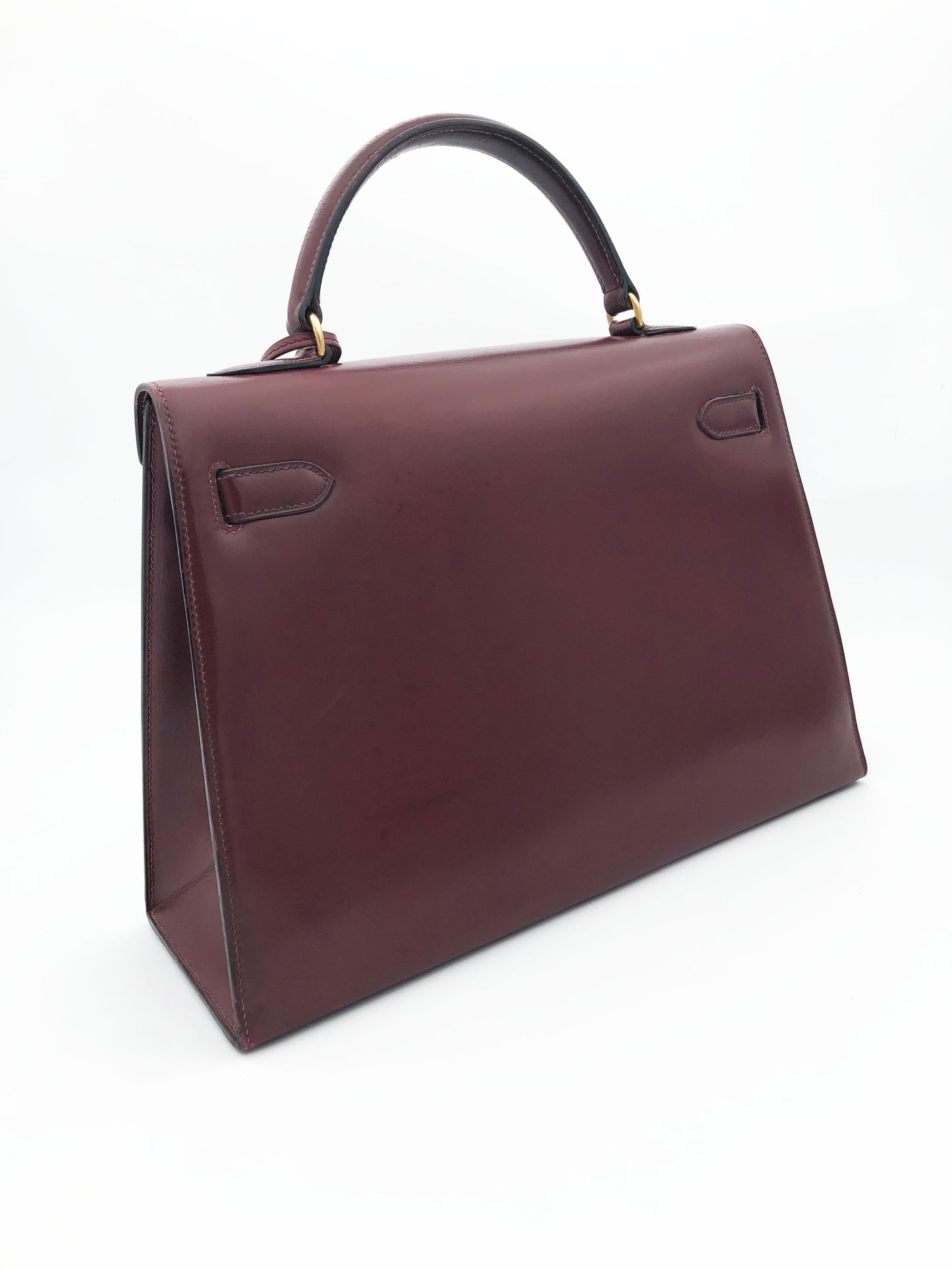 Hermès Sac Kelly 32 en cuir de box bordeaux sellier