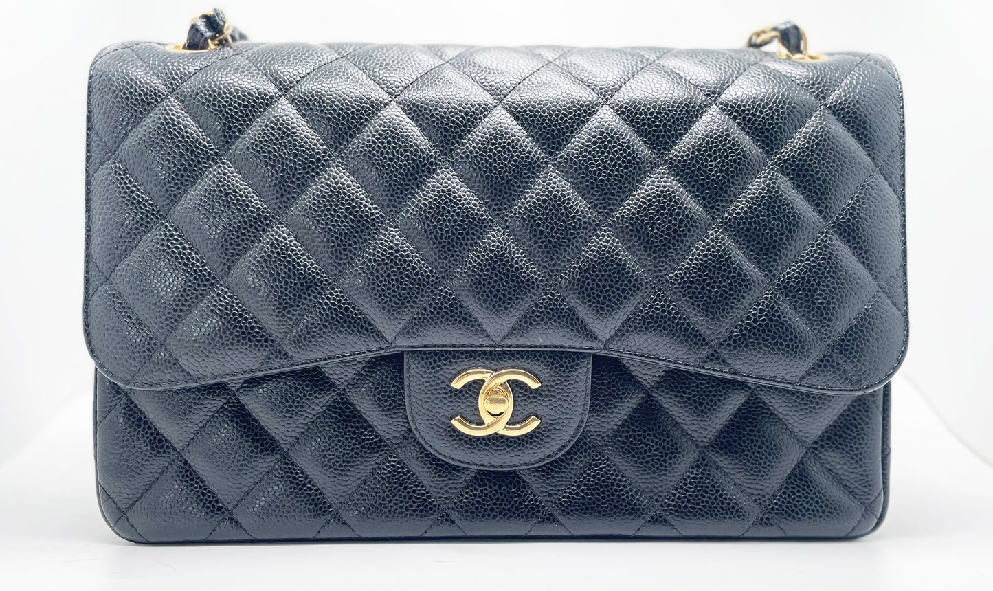 Grand Sac Classique Chanel Veau grainé et métal doré Noir