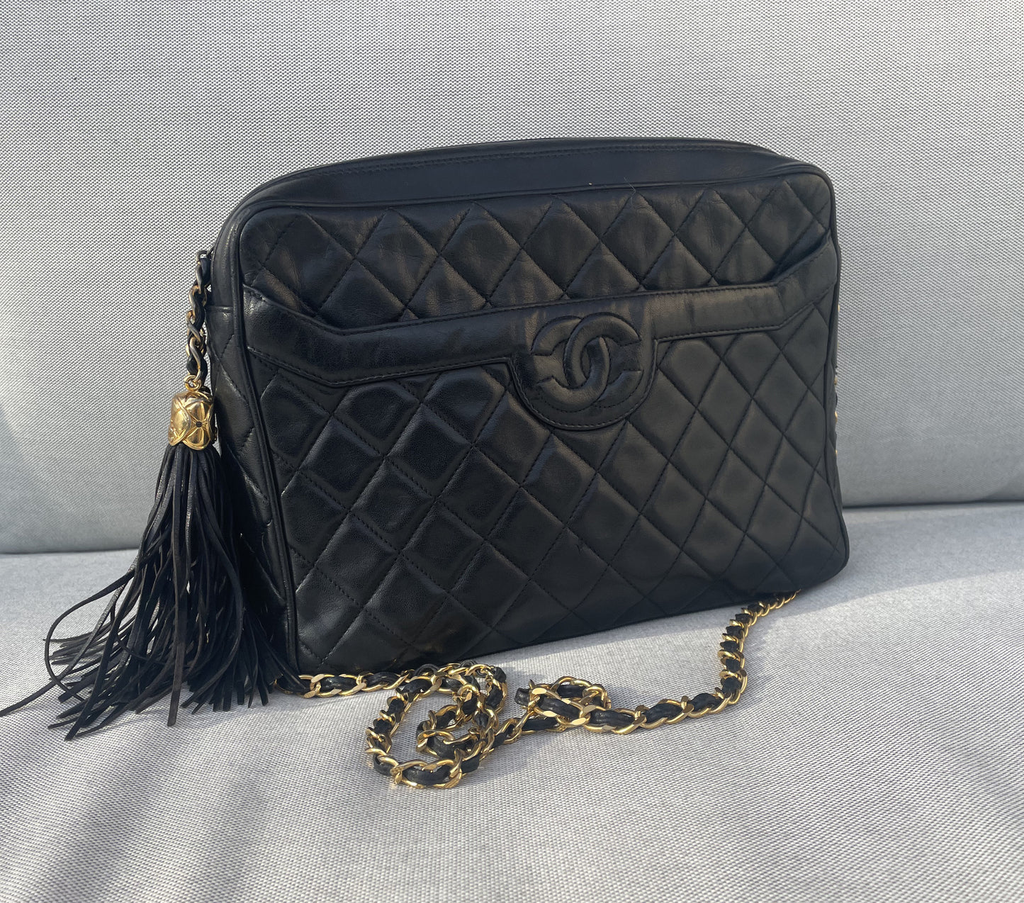 Sac Chanel Caméra 28 cm Vintage cuir noir - Soline