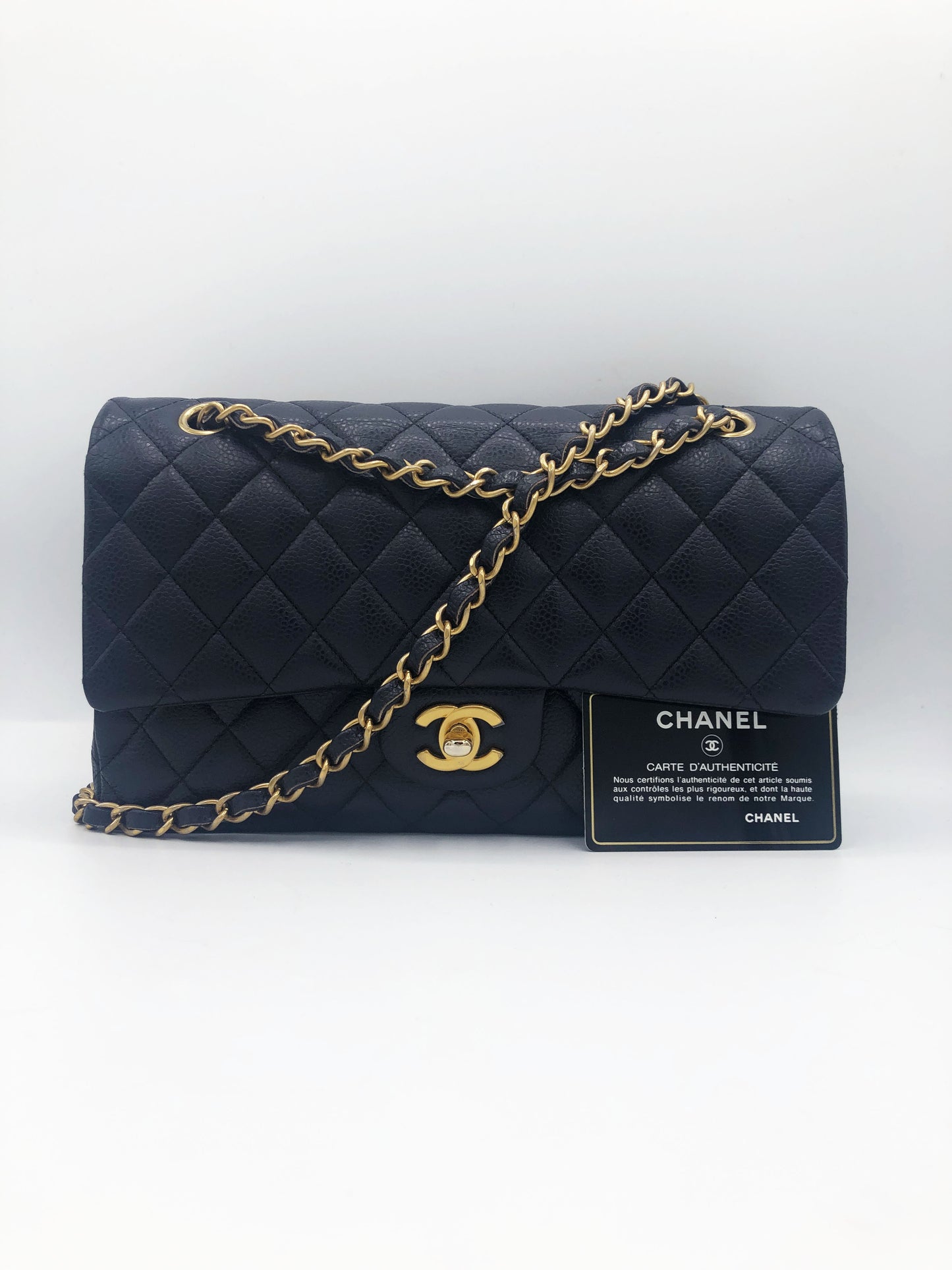 Sac Chanel classique 11.12 en Veau grainé & métal doré Bleu 