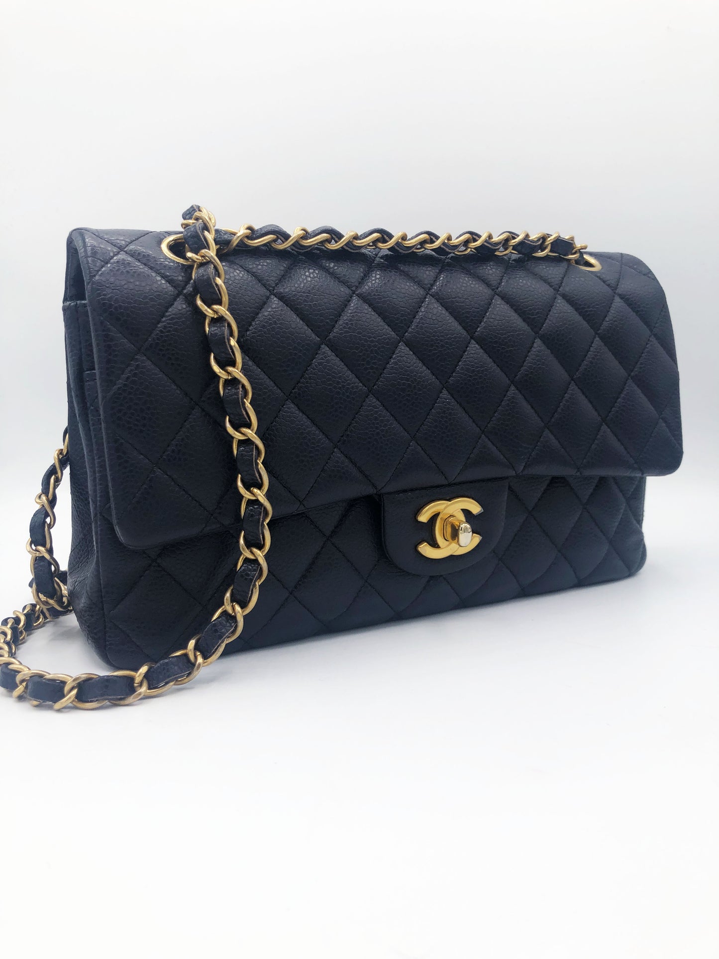 Sac Chanel classique 11.12 en Veau grainé & métal doré Bleu 