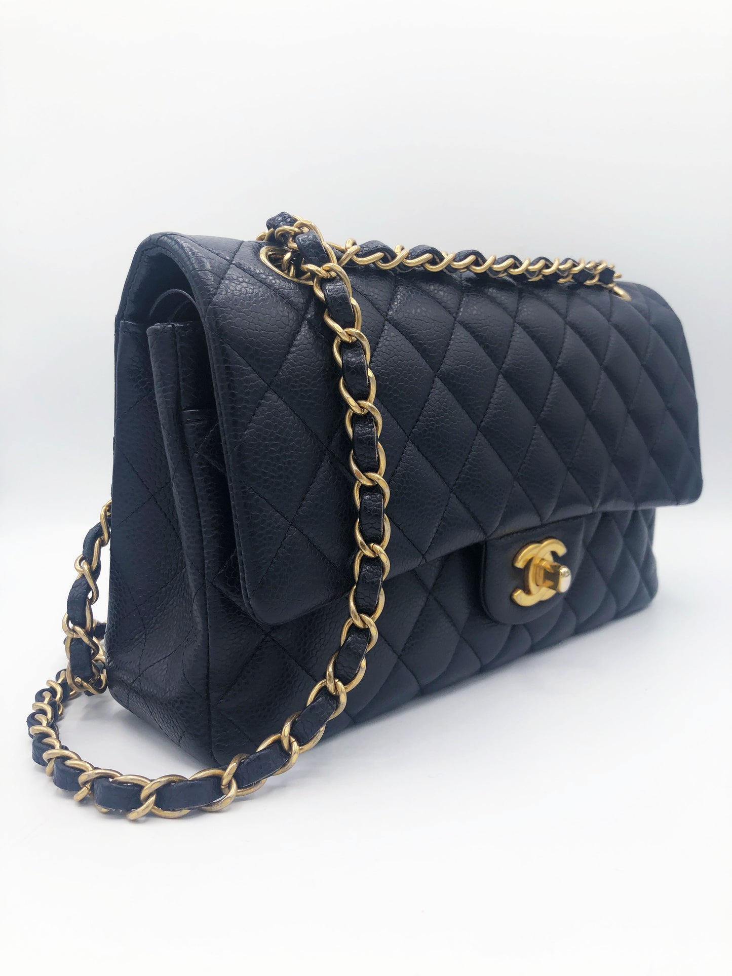 Sac Chanel classique 11.12 en Veau grainé & métal doré Bleu 