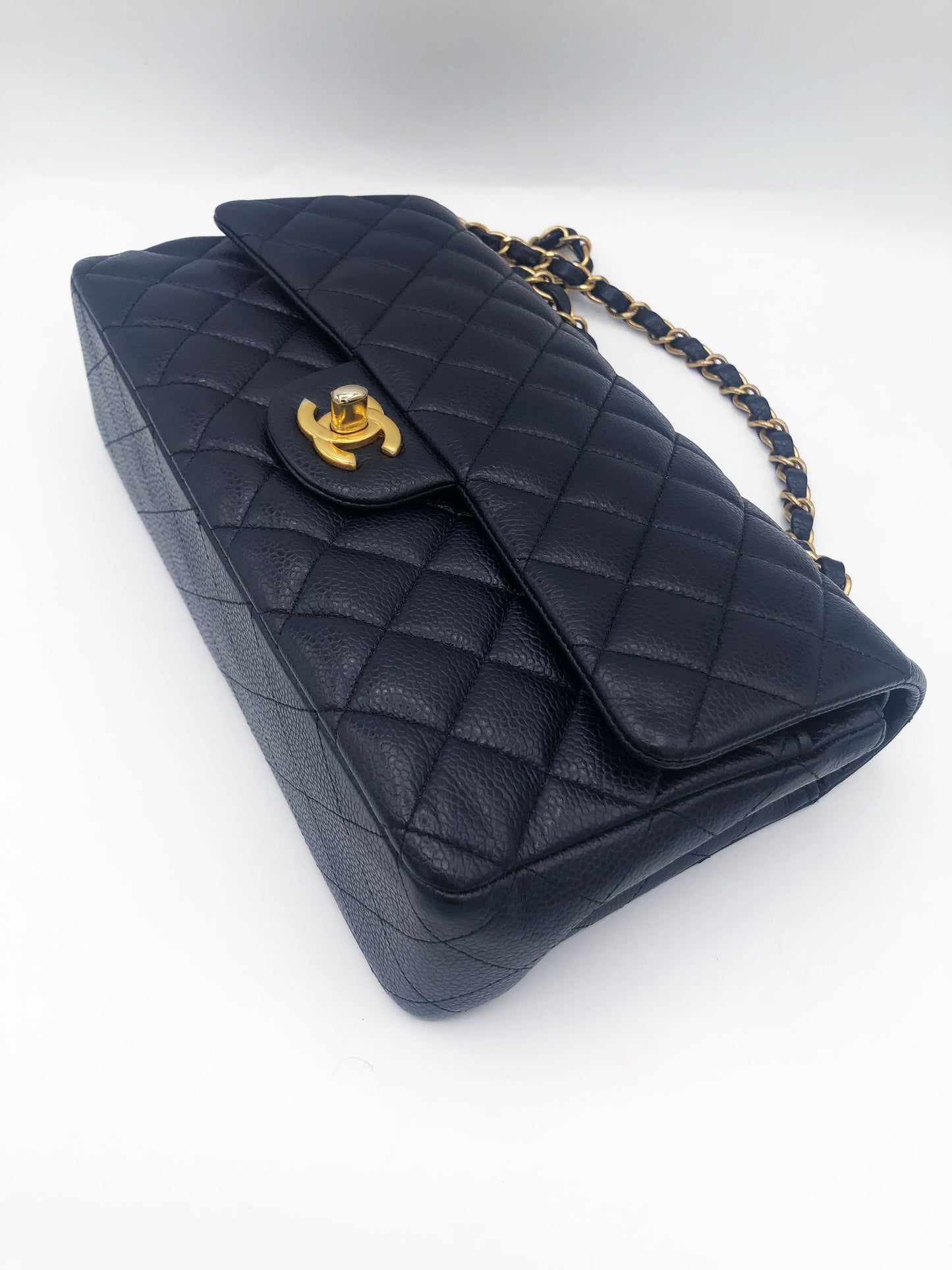 Sac Chanel classique 11.12 en Veau grainé & métal doré Bleu 