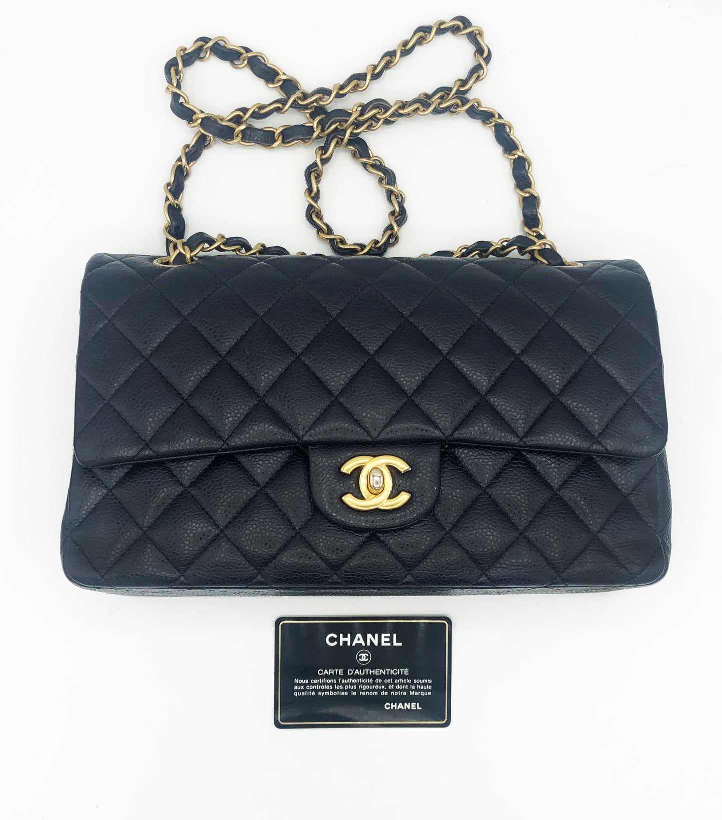 Sac Chanel classique 11.12 en Veau grainé & métal doré Bleu 