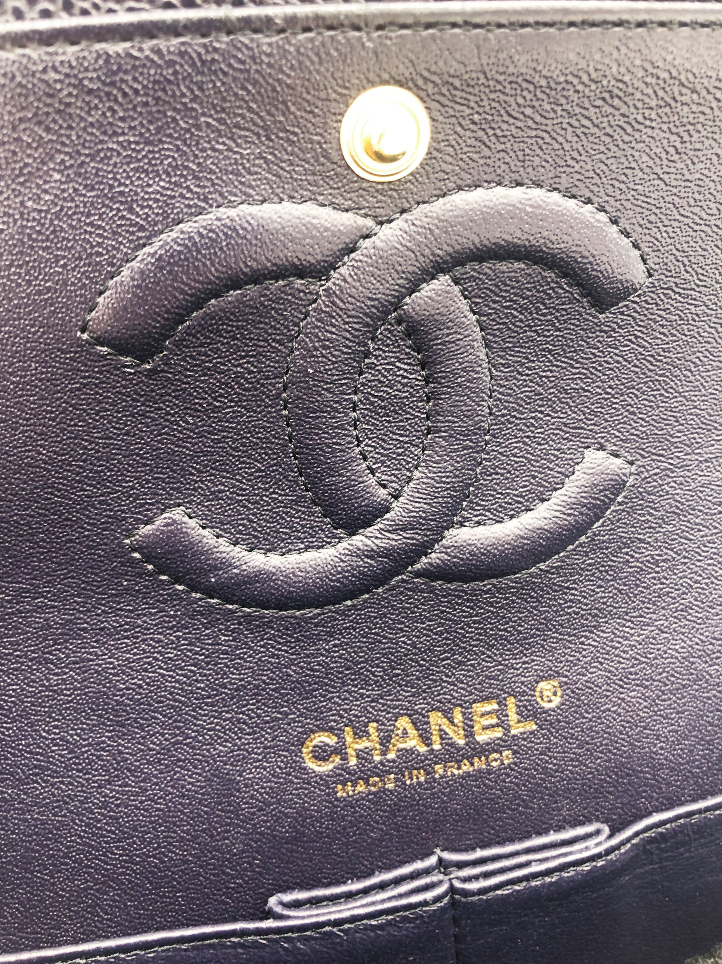 Sac Chanel classique 11.12 en Veau grainé & métal doré Bleu 